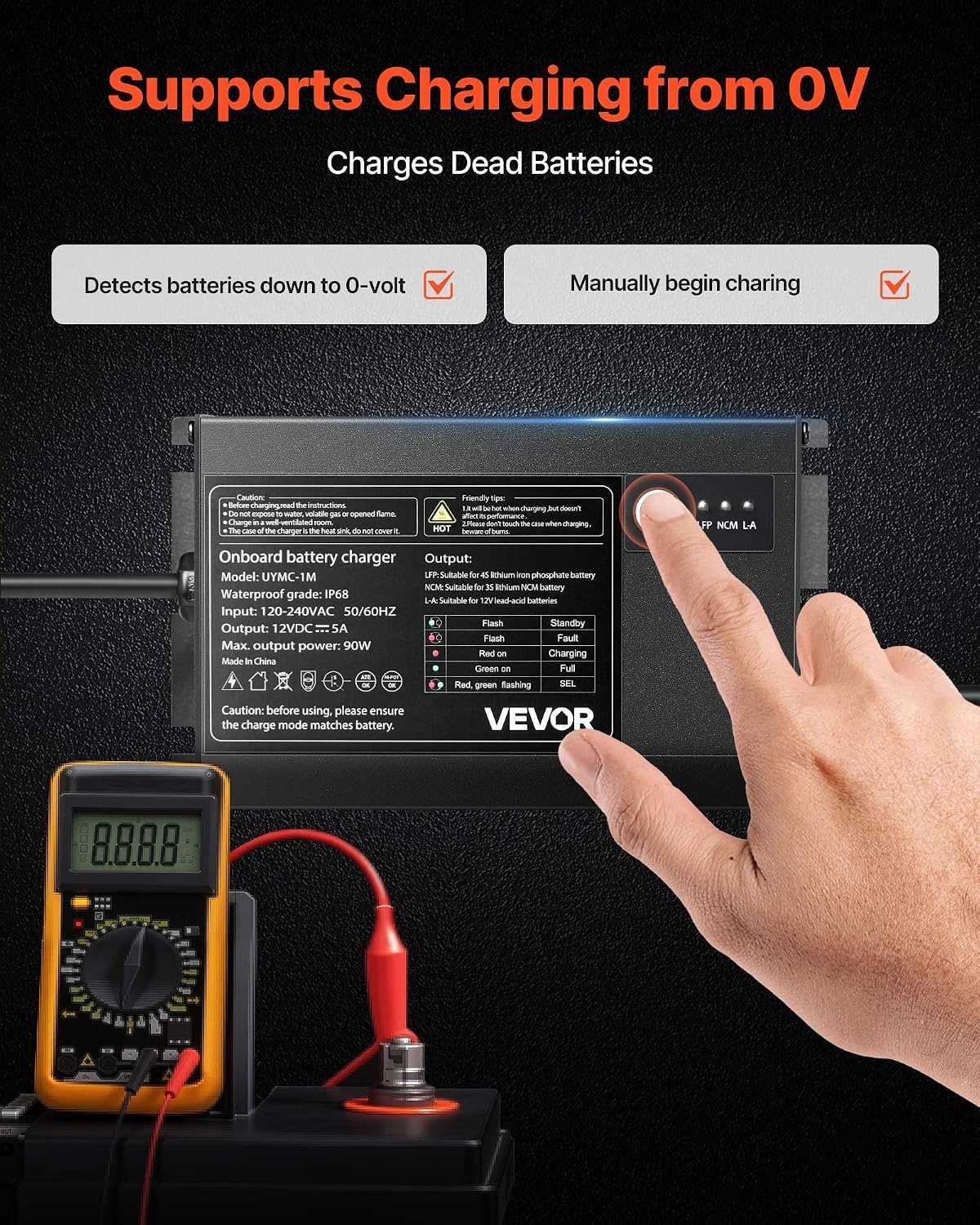 image:imageVEVOR Marine Battery Charger 3Bank 5A 3 12V Onboard Boat Charger IP68 Waterproof Smart OnBoard Battery Charger for LithiumIon LiFePO4 NCM LeadAcid Batteries Large Boat Yacht RV Trailer5ABank