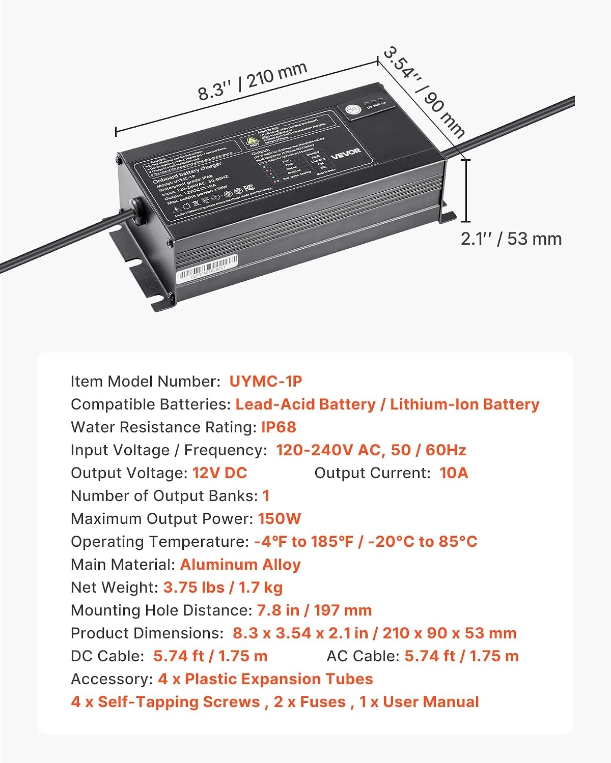 image:imageVEVOR Marine Battery Charger 3Bank 5A 3 12V Onboard Boat Charger IP68 Waterproof Smart OnBoard Battery Charger for LithiumIon LiFePO4 NCM LeadAcid Batteries Large Boat Yacht RV Trailer10ABank