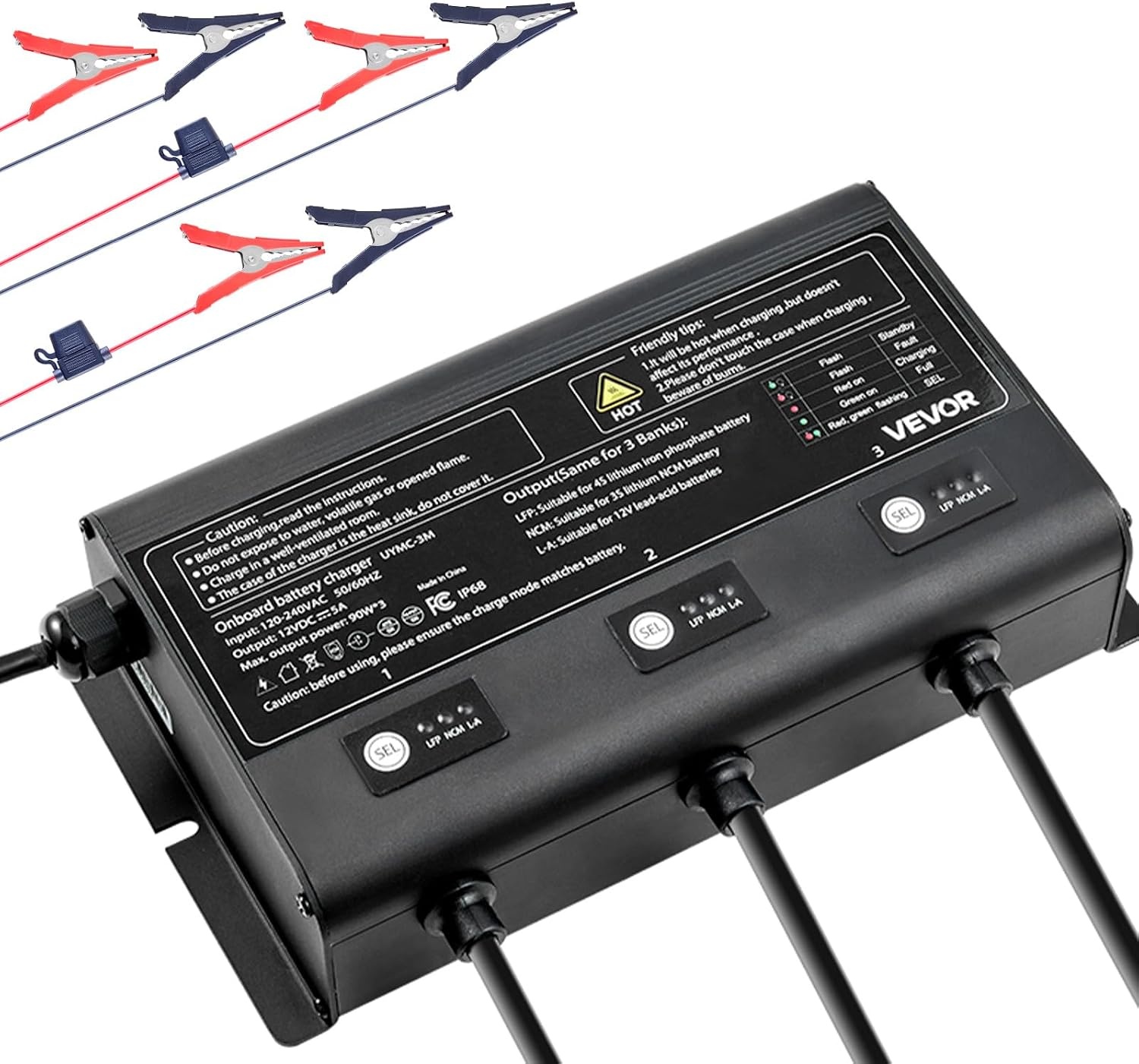 image:imageVEVOR Marine Battery Charger 3Bank 5A 3 12V Onboard Boat Charger IP68 Waterproof Smart OnBoard Battery Charger for LithiumIon LiFePO4 NCM LeadAcid Batteries Large Boat Yacht RV Trailer5ABank