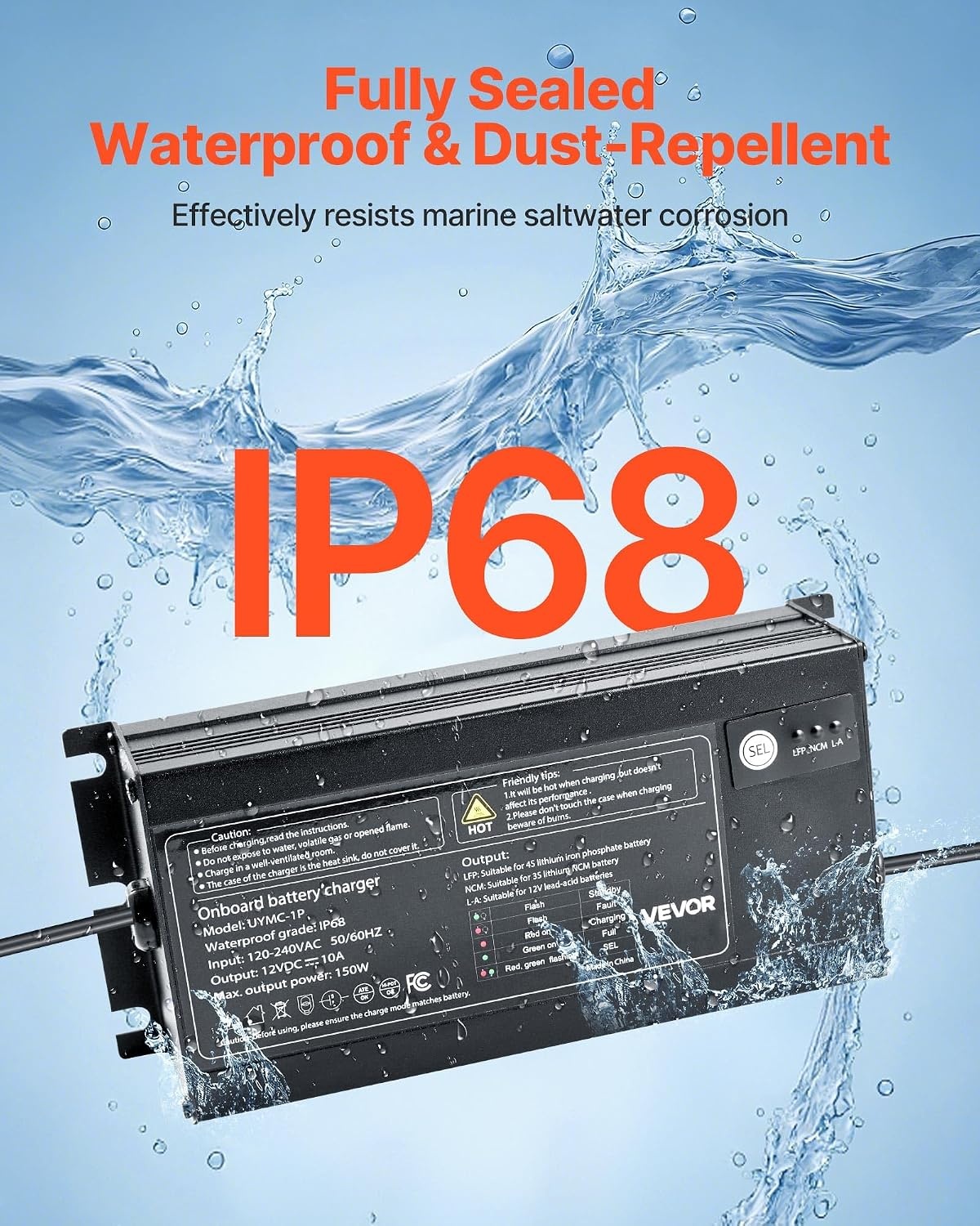 image:imageVEVOR Marine Battery Charger 3Bank 5A 3 12V Onboard Boat Charger IP68 Waterproof Smart OnBoard Battery Charger for LithiumIon LiFePO4 NCM LeadAcid Batteries Large Boat Yacht RV Trailer10ABank