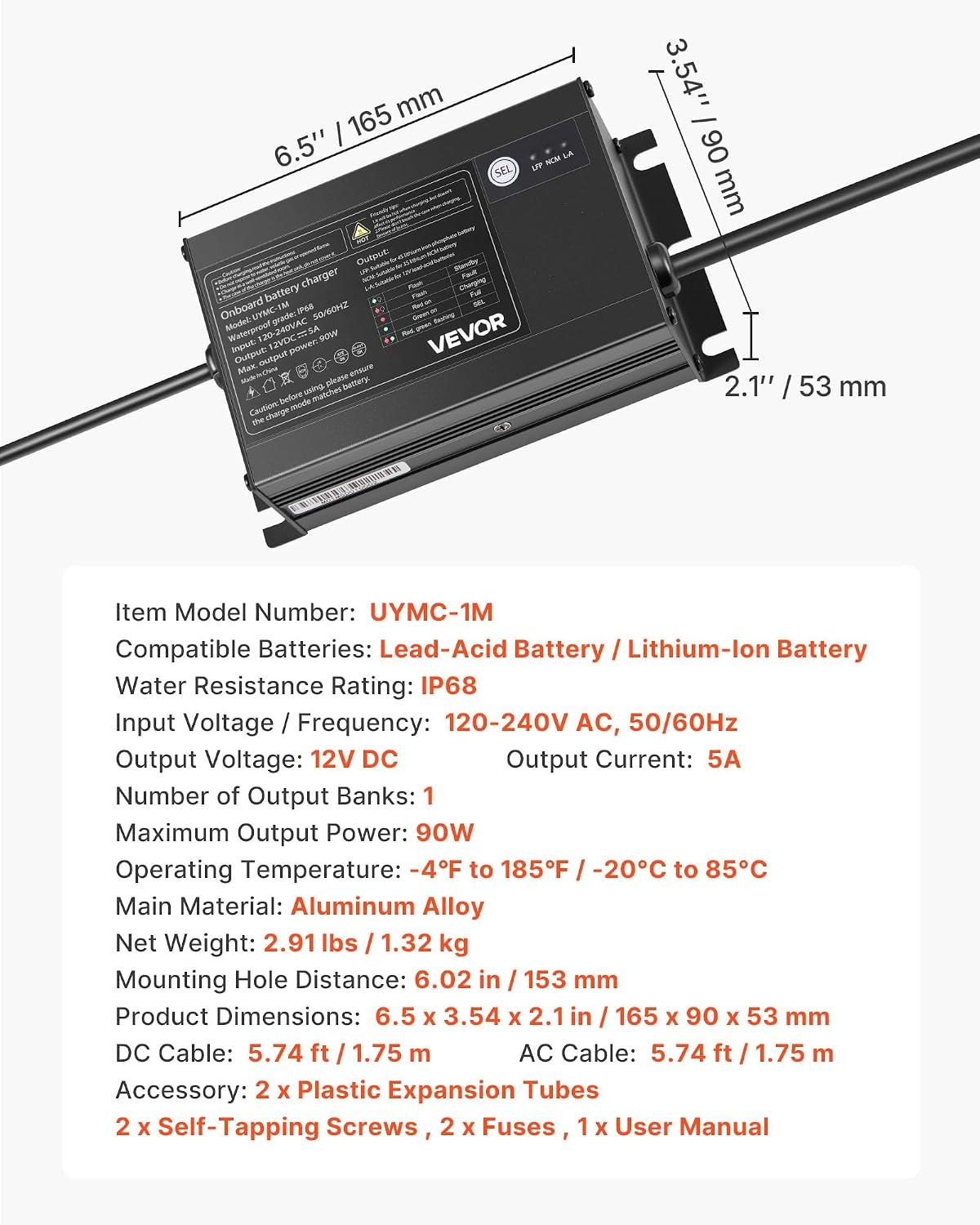 image:imageVEVOR Marine Battery Charger 3Bank 5A 3 12V Onboard Boat Charger IP68 Waterproof Smart OnBoard Battery Charger for LithiumIon LiFePO4 NCM LeadAcid Batteries Large Boat Yacht RV Trailer5ABank