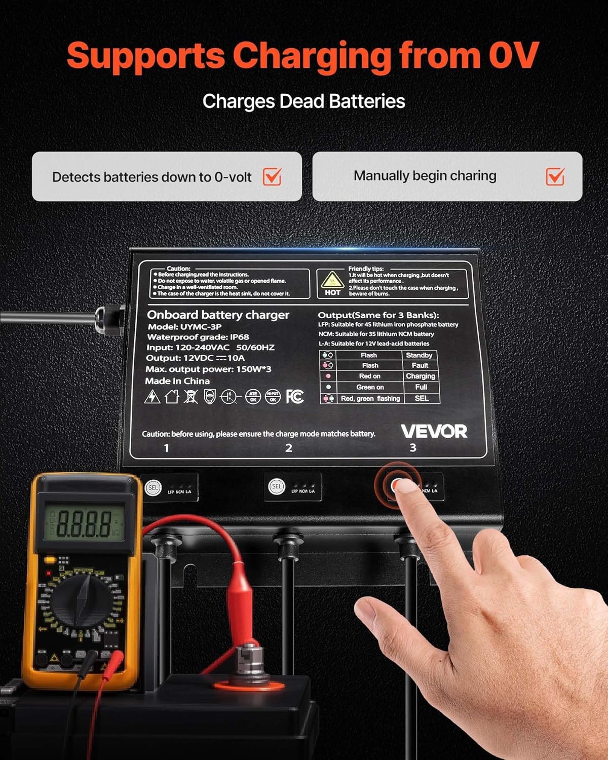 image:imageVEVOR Marine Battery Charger 3Bank 5A 3 12V Onboard Boat Charger IP68 Waterproof Smart OnBoard Battery Charger for LithiumIon LiFePO4 NCM LeadAcid Batteries Large Boat Yacht RV Trailer10ABank