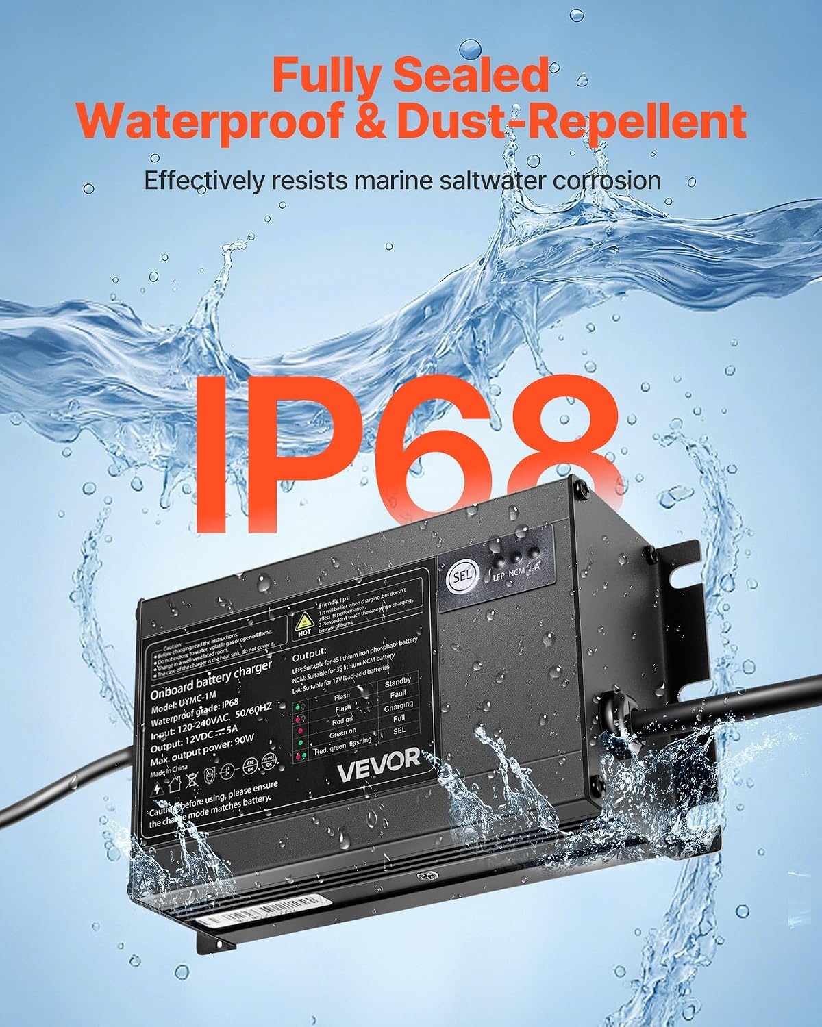 image:imageVEVOR Marine Battery Charger 3Bank 5A 3 12V Onboard Boat Charger IP68 Waterproof Smart OnBoard Battery Charger for LithiumIon LiFePO4 NCM LeadAcid Batteries Large Boat Yacht RV Trailer5ABank