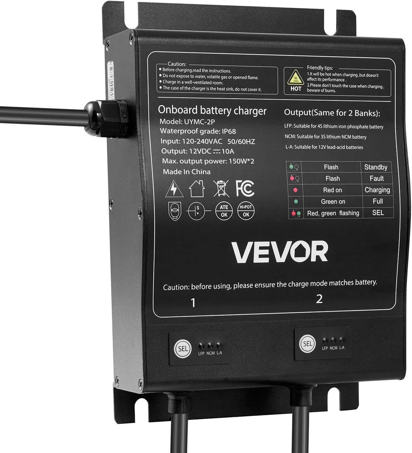 image:imageVEVOR Marine Battery Charger 3Bank 5A 3 12V Onboard Boat Charger IP68 Waterproof Smart OnBoard Battery Charger for LithiumIon LiFePO4 NCM LeadAcid Batteries Large Boat Yacht RV Trailer10ABank