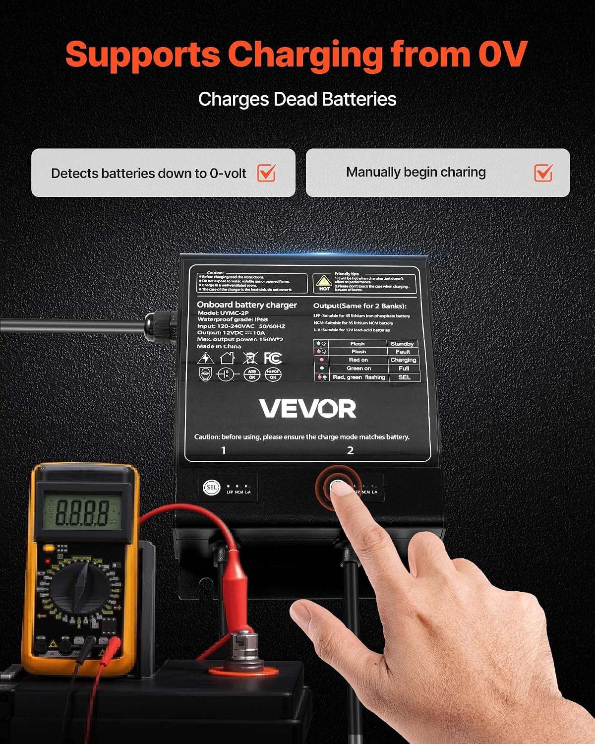 image:imageVEVOR Marine Battery Charger 3Bank 5A 3 12V Onboard Boat Charger IP68 Waterproof Smart OnBoard Battery Charger for LithiumIon LiFePO4 NCM LeadAcid Batteries Large Boat Yacht RV Trailer10ABank