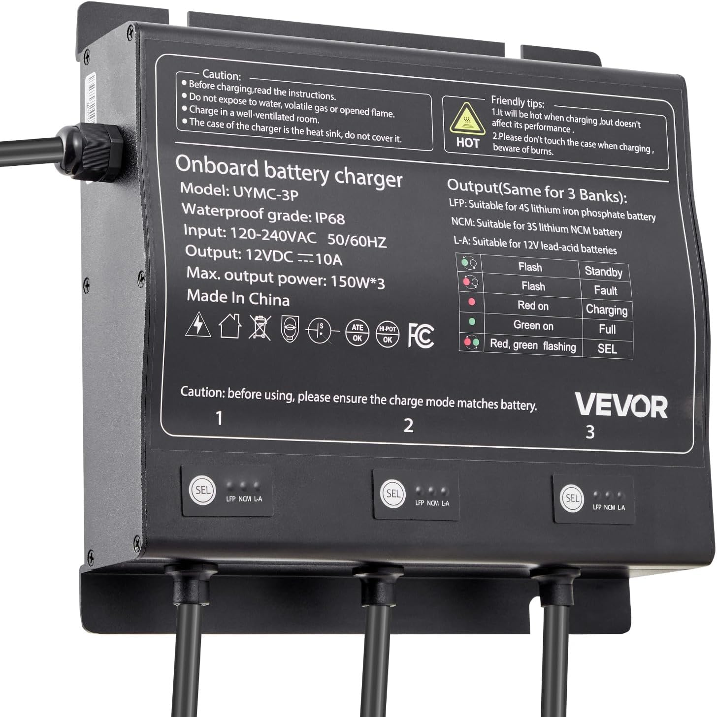 image:imageVEVOR Marine Battery Charger 3Bank 5A 3 12V Onboard Boat Charger IP68 Waterproof Smart OnBoard Battery Charger for LithiumIon LiFePO4 NCM LeadAcid Batteries Large Boat Yacht RV Trailer10ABank