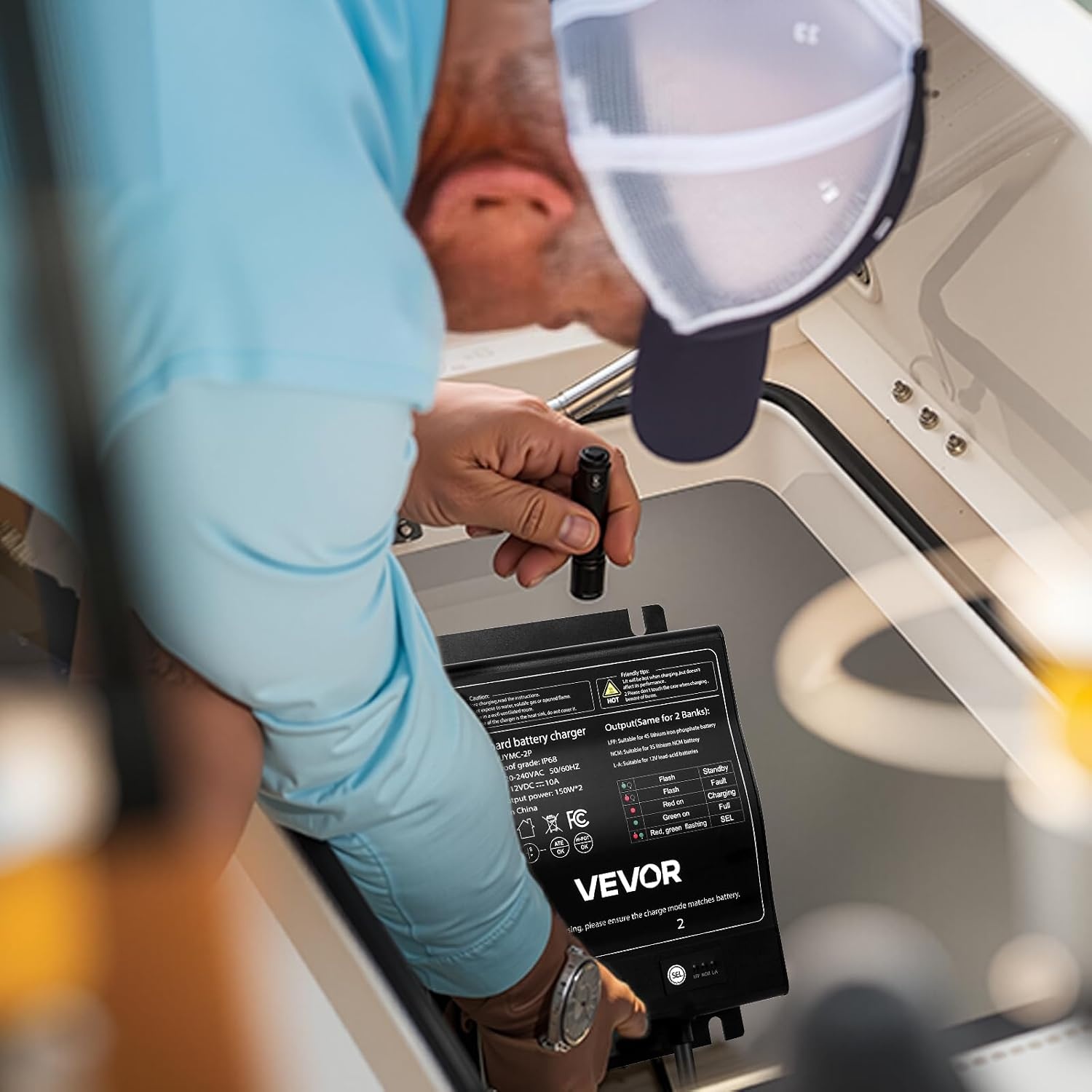 image:imageVEVOR Marine Battery Charger 3Bank 5A 3 12V Onboard Boat Charger IP68 Waterproof Smart OnBoard Battery Charger for LithiumIon LiFePO4 NCM LeadAcid Batteries Large Boat Yacht RV Trailer10ABank