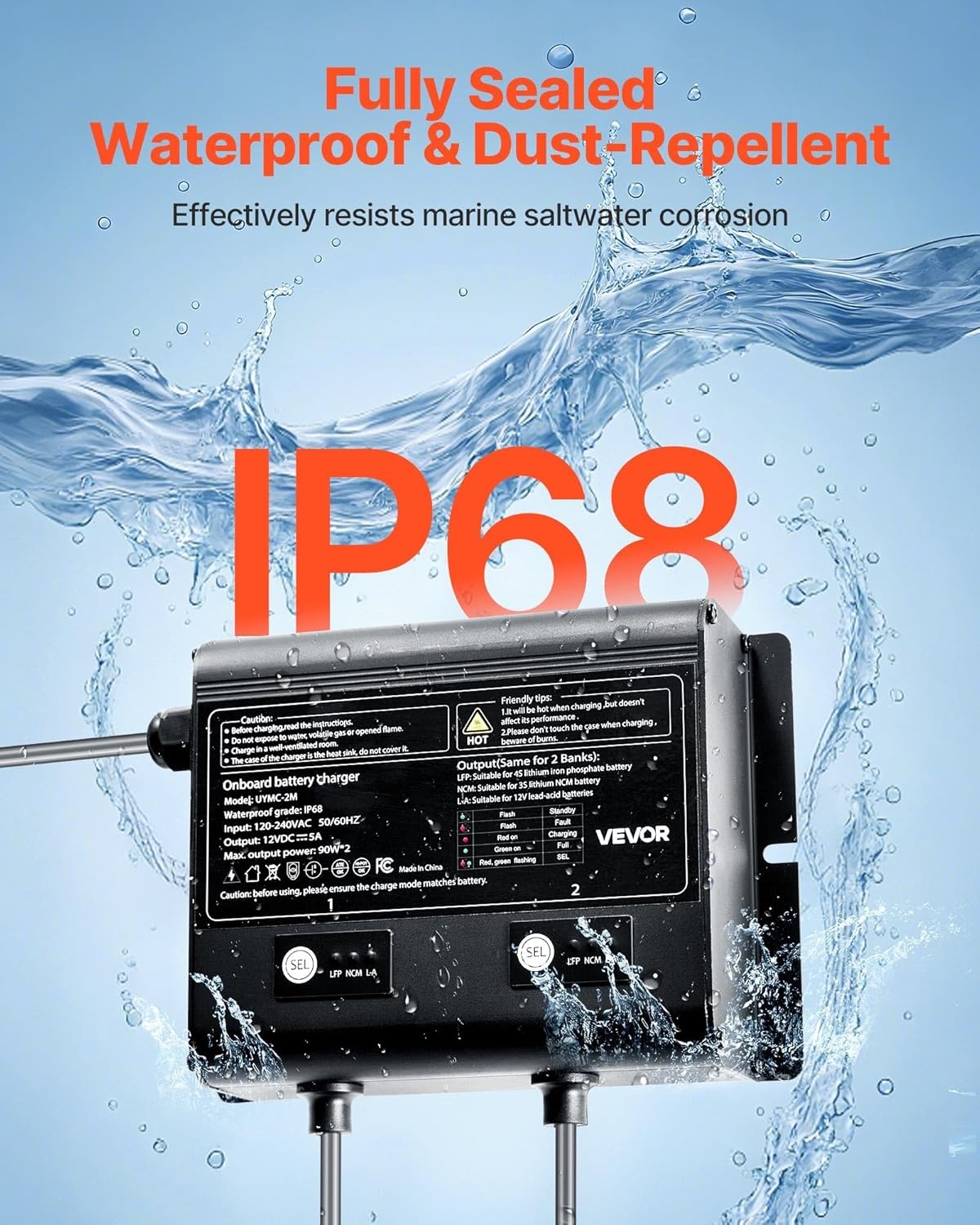 image:imageVEVOR Marine Battery Charger 3Bank 5A 3 12V Onboard Boat Charger IP68 Waterproof Smart OnBoard Battery Charger for LithiumIon LiFePO4 NCM LeadAcid Batteries Large Boat Yacht RV Trailer5ABank