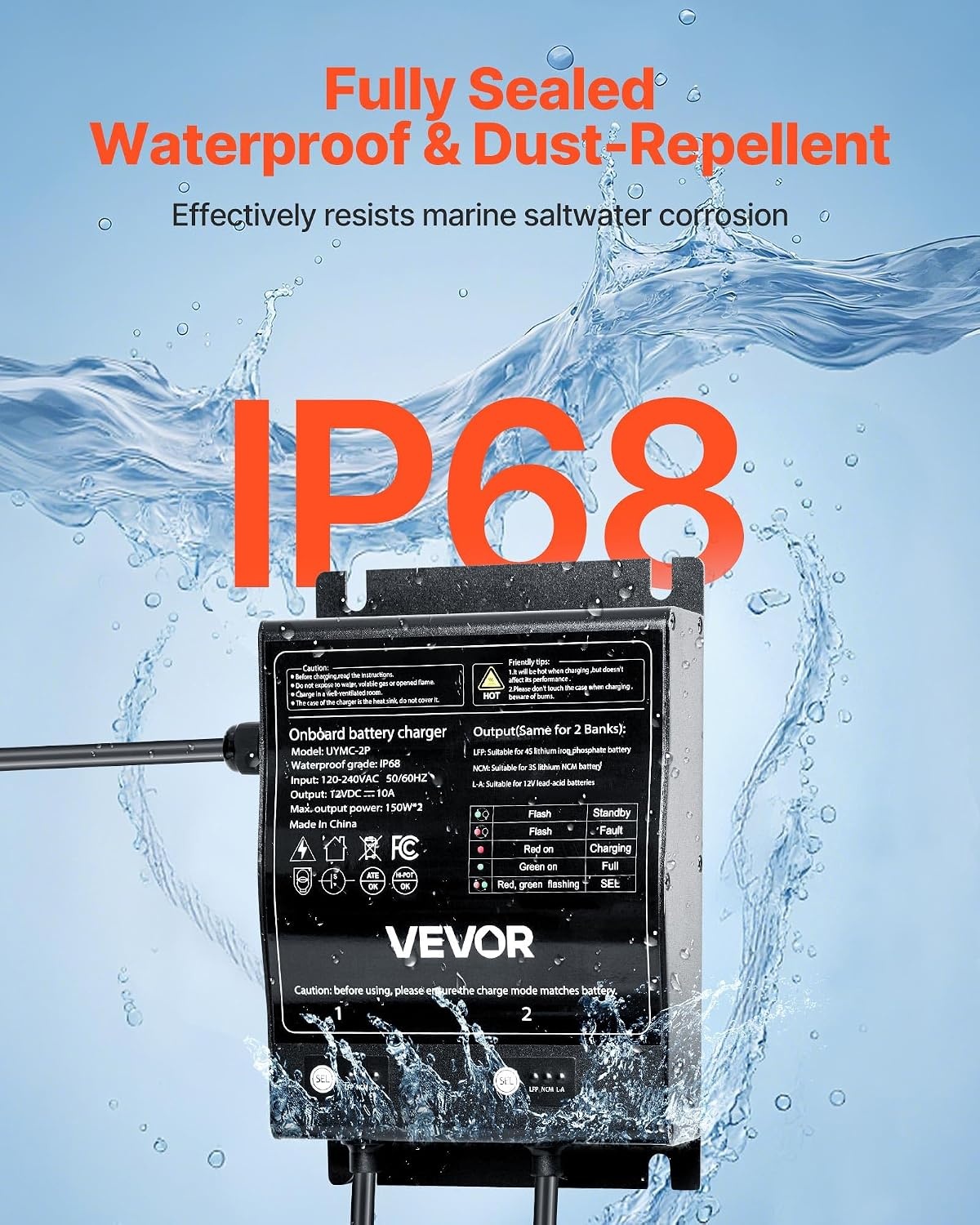 image:imageVEVOR Marine Battery Charger 3Bank 5A 3 12V Onboard Boat Charger IP68 Waterproof Smart OnBoard Battery Charger for LithiumIon LiFePO4 NCM LeadAcid Batteries Large Boat Yacht RV Trailer10ABank