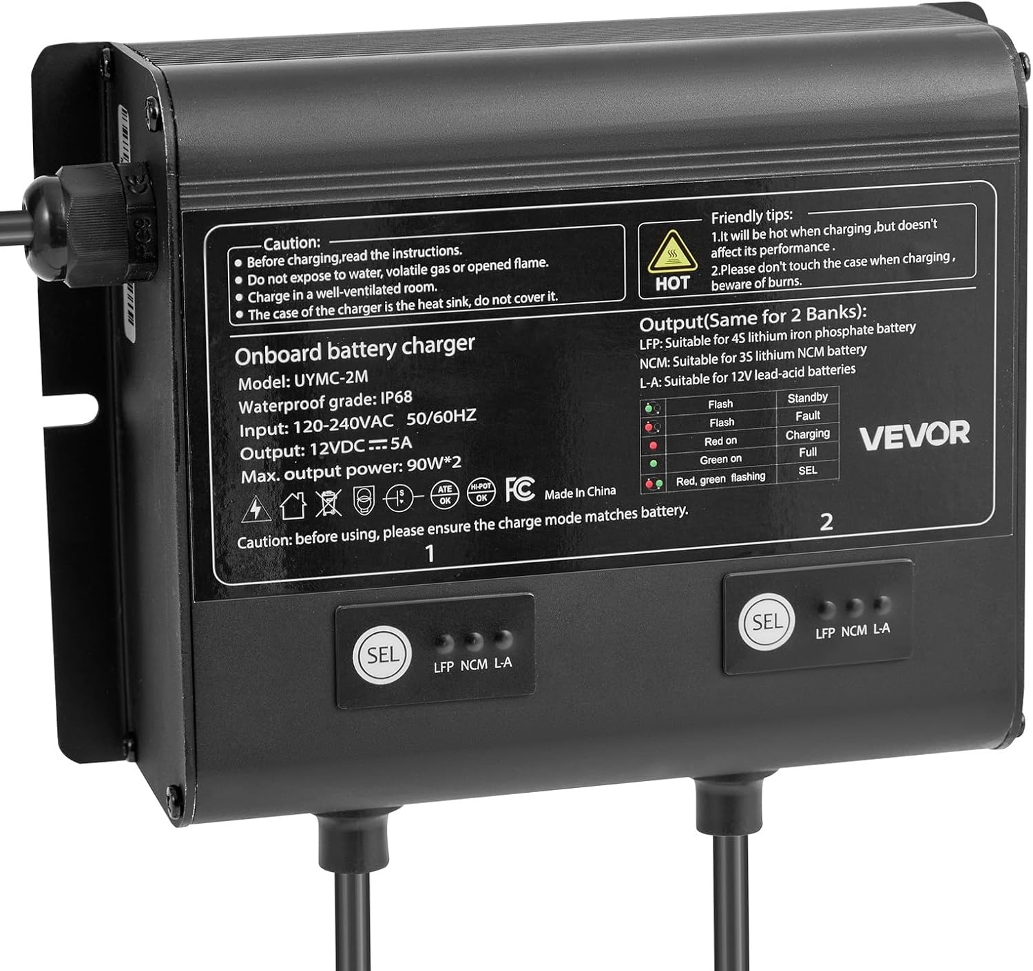 image:imageVEVOR Marine Battery Charger 3Bank 5A 3 12V Onboard Boat Charger IP68 Waterproof Smart OnBoard Battery Charger for LithiumIon LiFePO4 NCM LeadAcid Batteries Large Boat Yacht RV Trailer5ABank