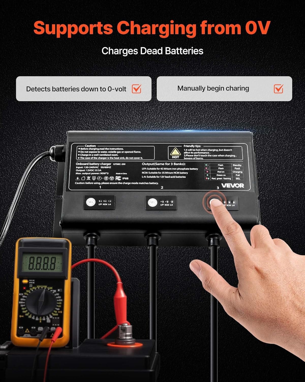 image:imageVEVOR Marine Battery Charger 3Bank 5A 3 12V Onboard Boat Charger IP68 Waterproof Smart OnBoard Battery Charger for LithiumIon LiFePO4 NCM LeadAcid Batteries Large Boat Yacht RV Trailer5ABank