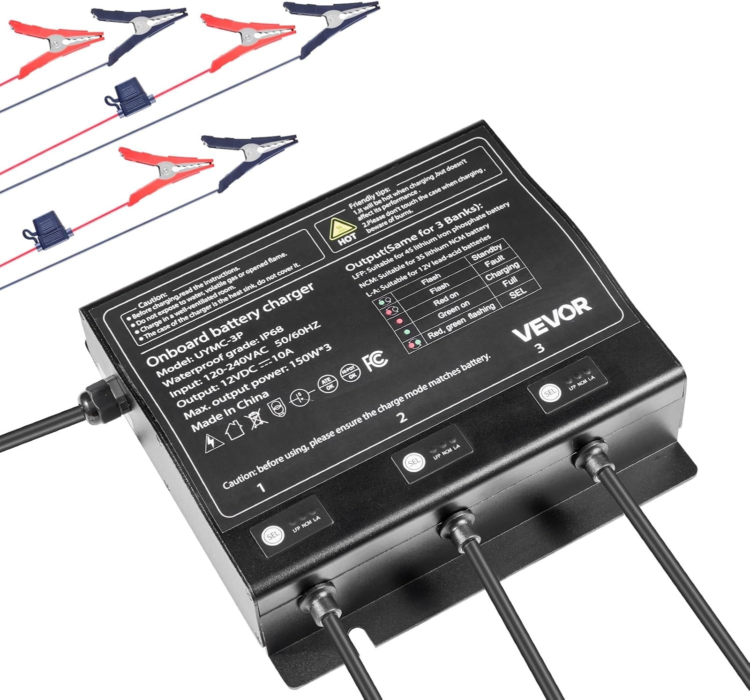 image:imageVEVOR Marine Battery Charger 3Bank 5A 3 12V Onboard Boat Charger IP68 Waterproof Smart OnBoard Battery Charger for LithiumIon LiFePO4 NCM LeadAcid Batteries Large Boat Yacht RV Trailer10ABank