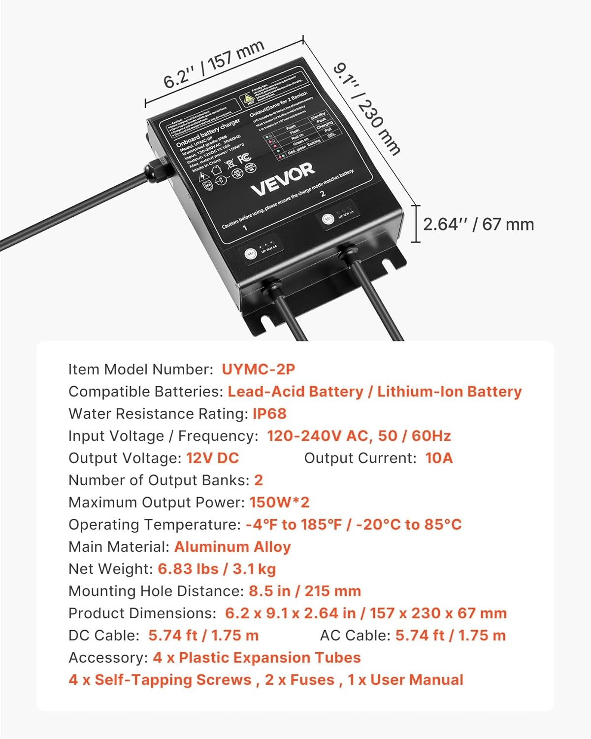 image:imageVEVOR Marine Battery Charger 3Bank 5A 3 12V Onboard Boat Charger IP68 Waterproof Smart OnBoard Battery Charger for LithiumIon LiFePO4 NCM LeadAcid Batteries Large Boat Yacht RV Trailer10ABank