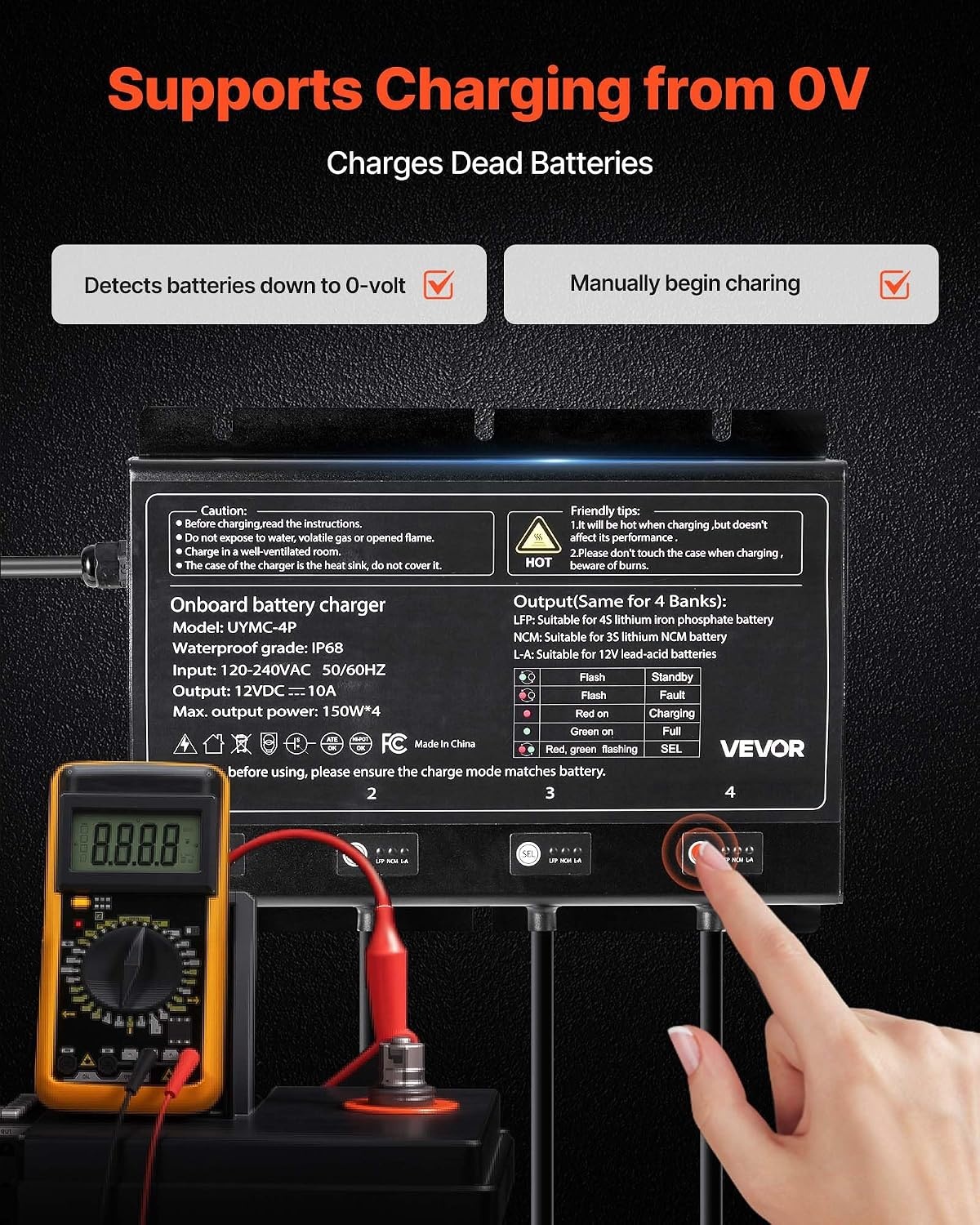 image:imageVEVOR Marine Battery Charger 3Bank 5A 3 12V Onboard Boat Charger IP68 Waterproof Smart OnBoard Battery Charger for LithiumIon LiFePO4 NCM LeadAcid Batteries Large Boat Yacht RV Trailer10ABank