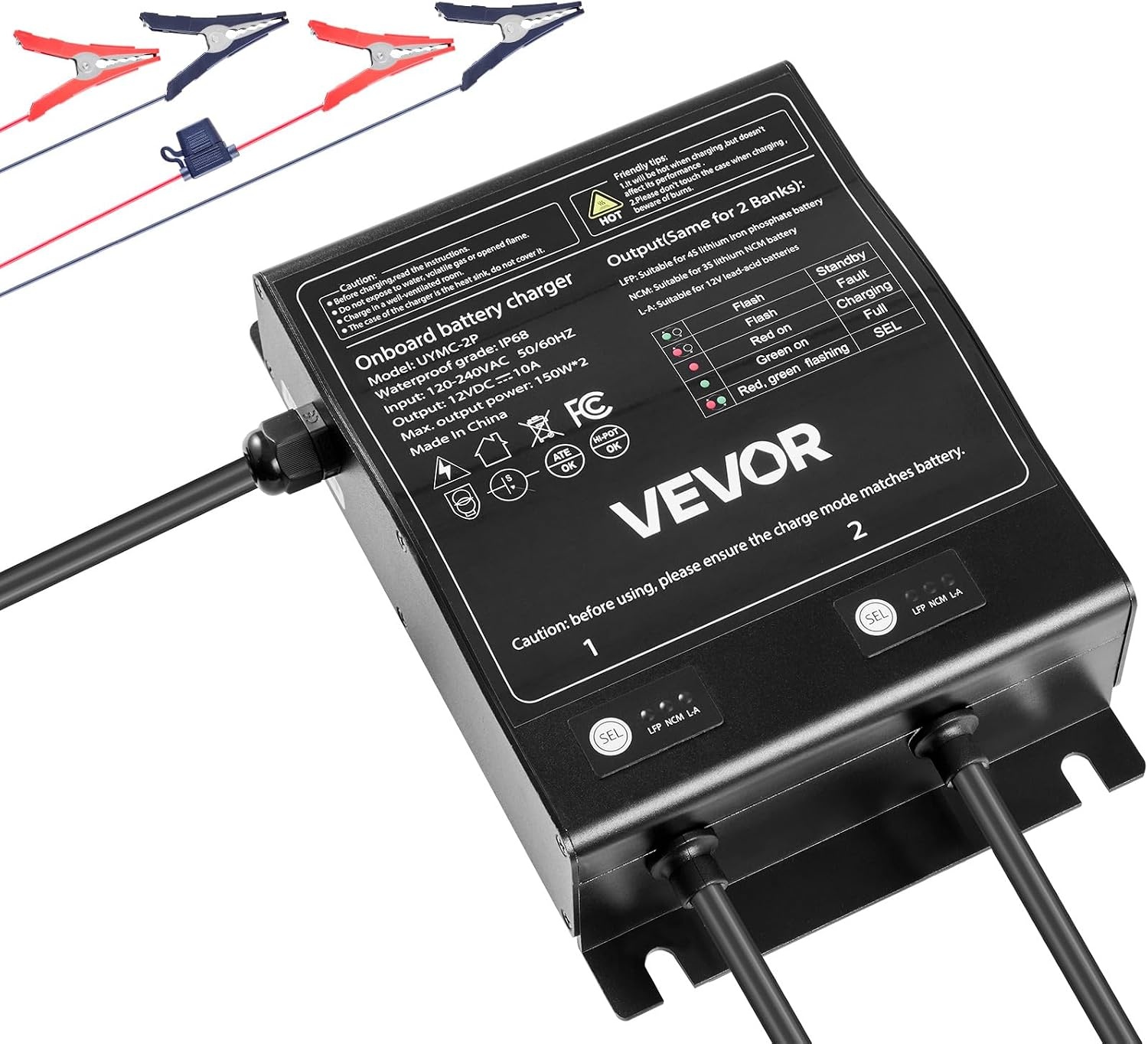image:imageVEVOR Marine Battery Charger 3Bank 5A 3 12V Onboard Boat Charger IP68 Waterproof Smart OnBoard Battery Charger for LithiumIon LiFePO4 NCM LeadAcid Batteries Large Boat Yacht RV Trailer10ABank