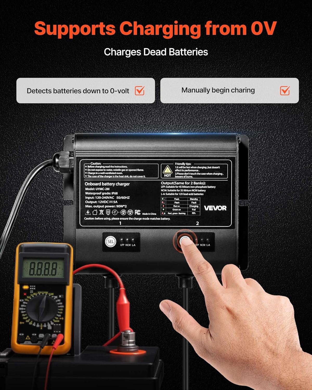 image:imageVEVOR Marine Battery Charger 3Bank 5A 3 12V Onboard Boat Charger IP68 Waterproof Smart OnBoard Battery Charger for LithiumIon LiFePO4 NCM LeadAcid Batteries Large Boat Yacht RV Trailer5ABank