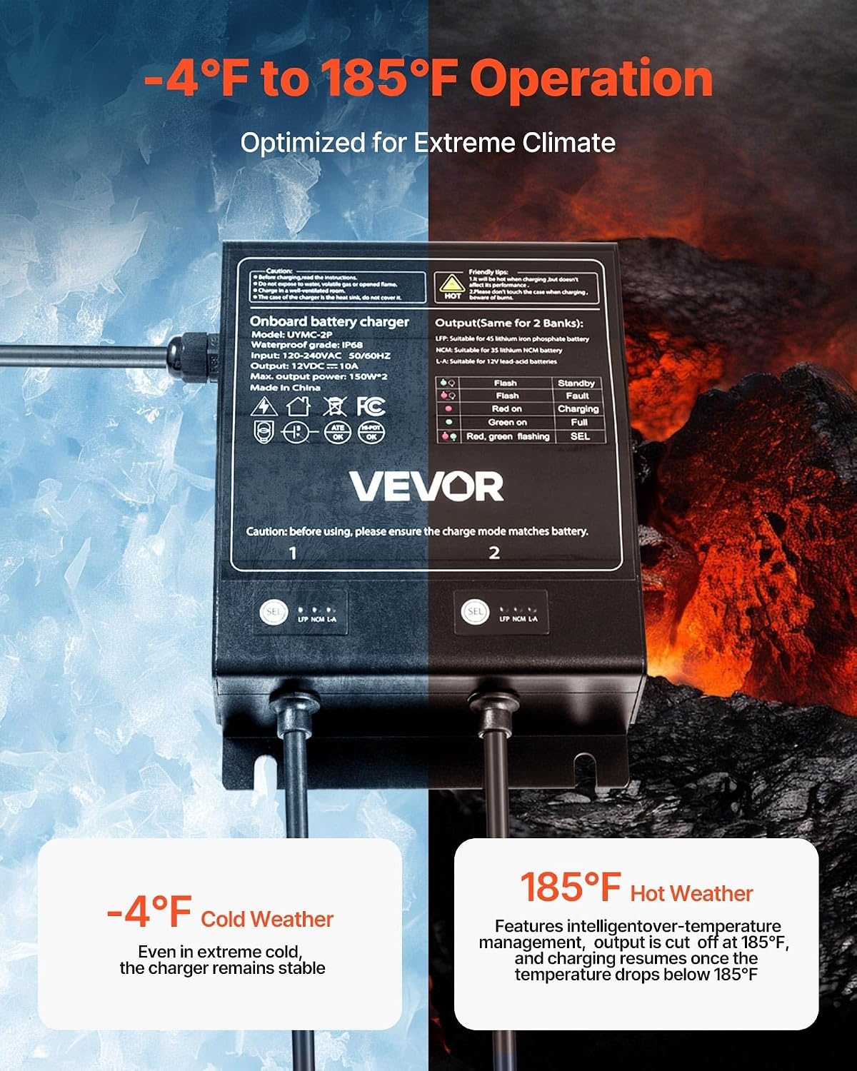 image:imageVEVOR Marine Battery Charger 3Bank 5A 3 12V Onboard Boat Charger IP68 Waterproof Smart OnBoard Battery Charger for LithiumIon LiFePO4 NCM LeadAcid Batteries Large Boat Yacht RV Trailer10ABank