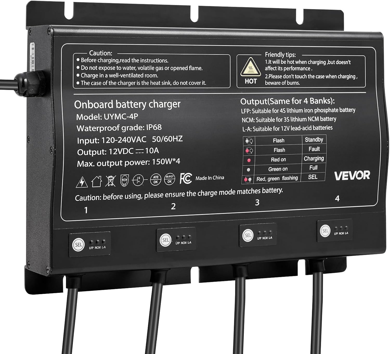 image:imageVEVOR Marine Battery Charger 3Bank 5A 3 12V Onboard Boat Charger IP68 Waterproof Smart OnBoard Battery Charger for LithiumIon LiFePO4 NCM LeadAcid Batteries Large Boat Yacht RV Trailer10ABank