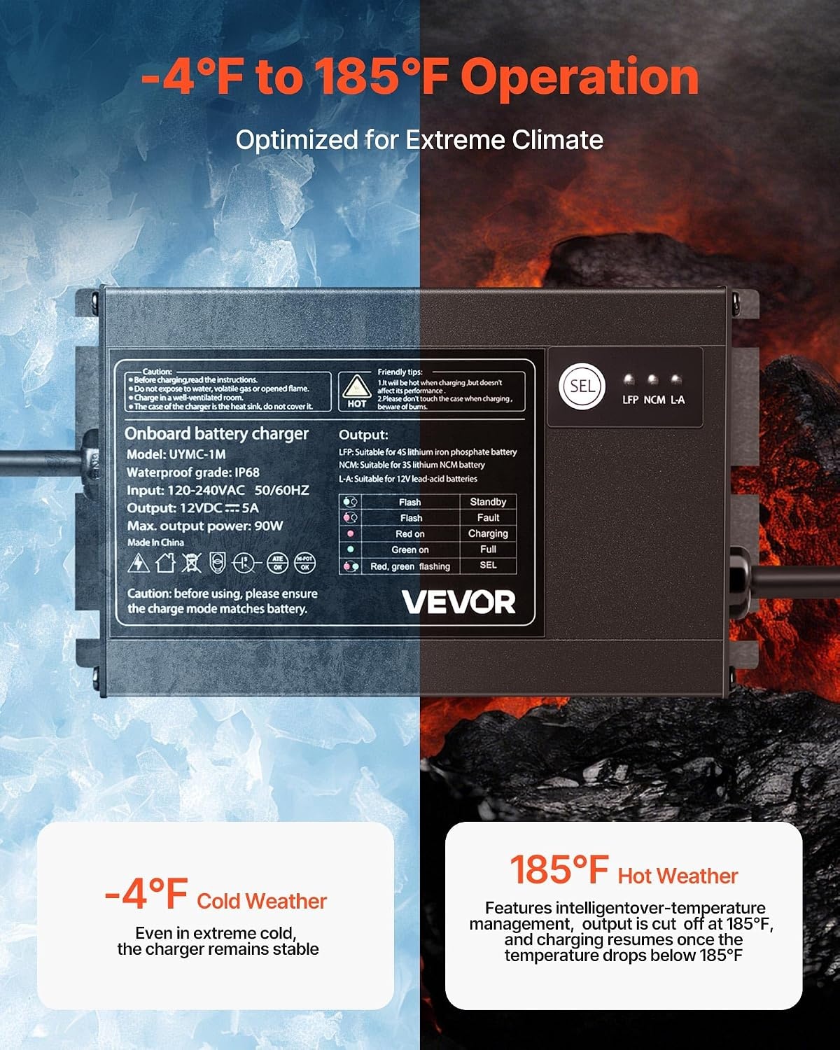 image:imageVEVOR Marine Battery Charger 3Bank 5A 3 12V Onboard Boat Charger IP68 Waterproof Smart OnBoard Battery Charger for LithiumIon LiFePO4 NCM LeadAcid Batteries Large Boat Yacht RV Trailer5ABank
