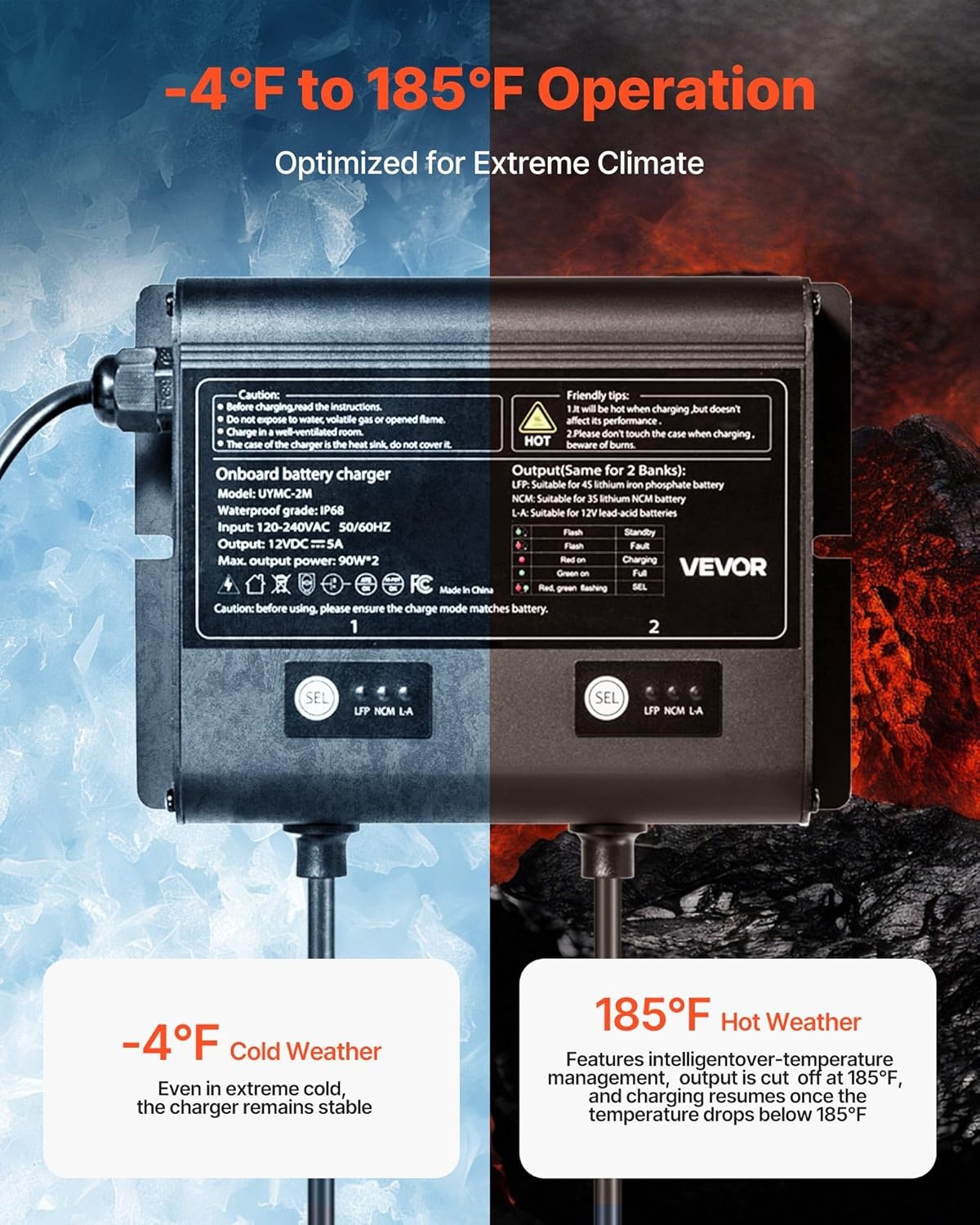 image:imageVEVOR Marine Battery Charger 3Bank 5A 3 12V Onboard Boat Charger IP68 Waterproof Smart OnBoard Battery Charger for LithiumIon LiFePO4 NCM LeadAcid Batteries Large Boat Yacht RV Trailer5ABank