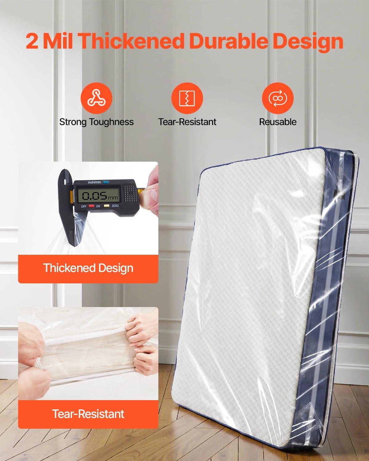 image:imageVEVOR Mattress Bag for Moving Storage 2 Pack Queen 2 Mil Plastic Mattress Bag WearResistant amp Waterproof Plastic Bed Cover with Reinforced Corner Design HeavyDuty Mattress Moving Supplies