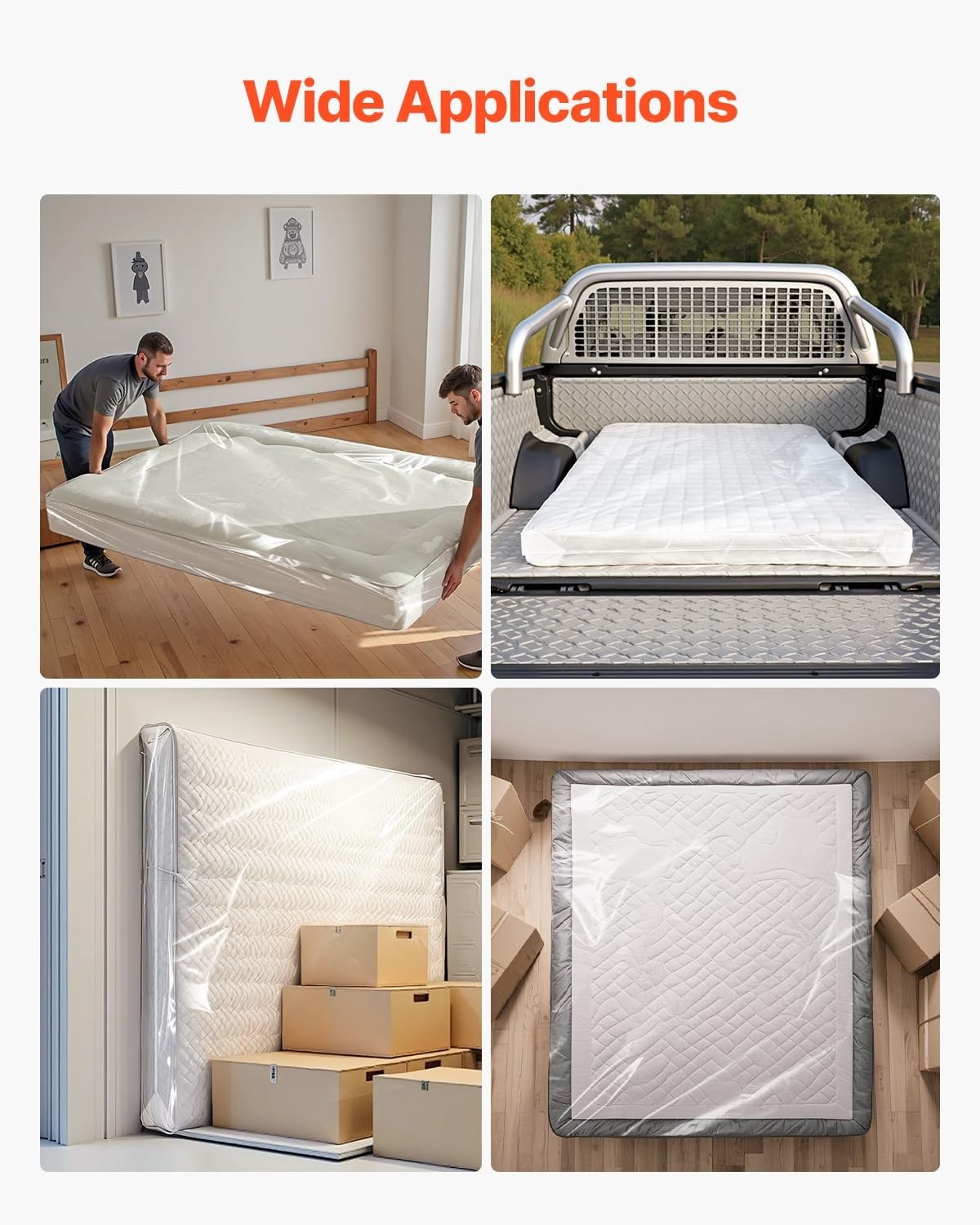 image:imageVEVOR Mattress Bag for Moving Storage 2 Pack Queen 2 Mil Plastic Mattress Bag WearResistant amp Waterproof Plastic Bed Cover with Reinforced Corner Design HeavyDuty Mattress Moving Supplies