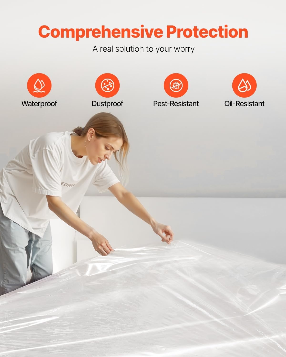 image:imageVEVOR Mattress Bag for Moving Storage 2 Pack Queen 2 Mil Plastic Mattress Bag WearResistant amp Waterproof Plastic Bed Cover with Reinforced Corner Design HeavyDuty Mattress Moving Supplies