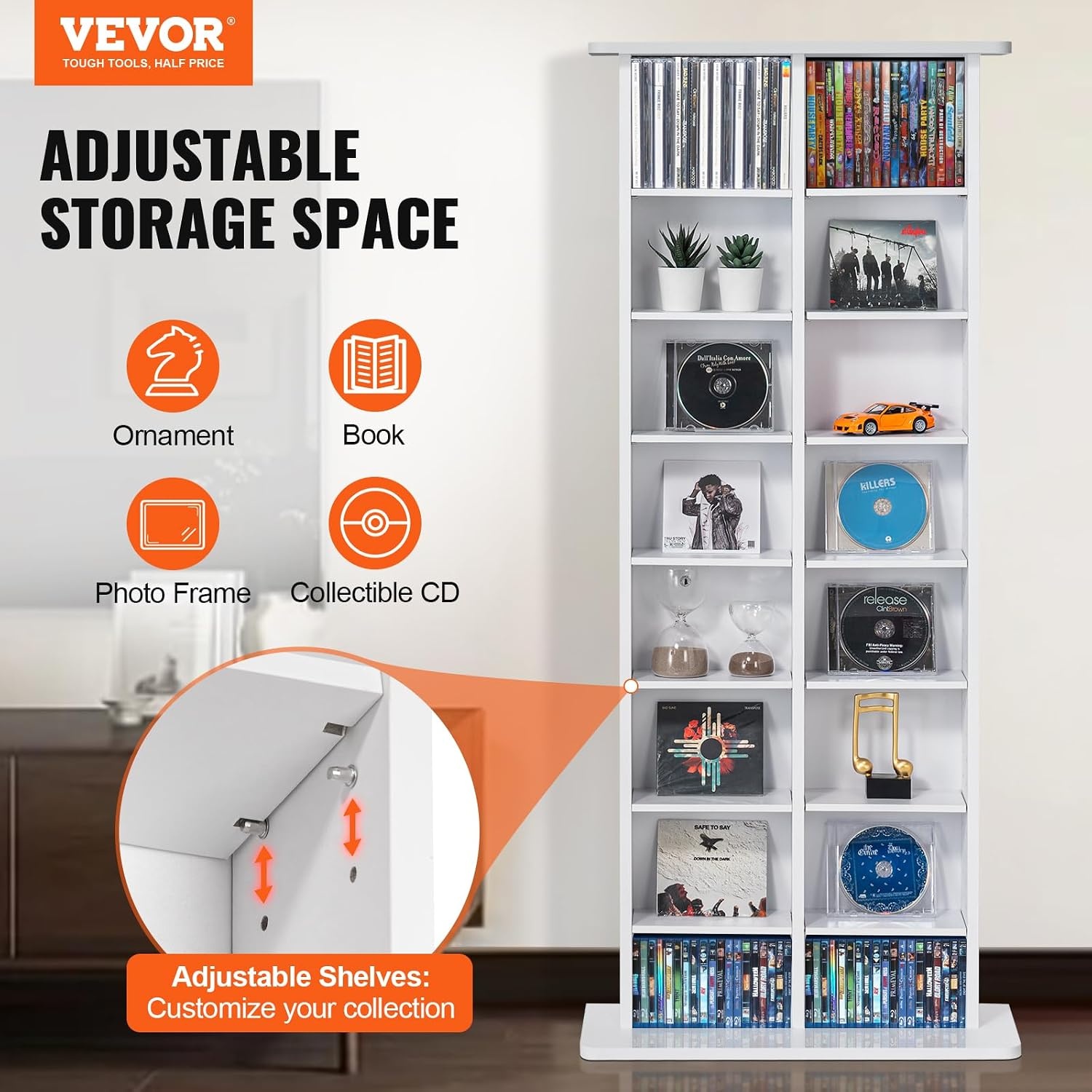 image:imageVEVOR Media Storage Cabinet 9Layer DVD Shelf Adjustable CD Shelves 27 Compartments Protects amp Organizes Music Movie Video Games or Memorabilia Collections EspressoWhite