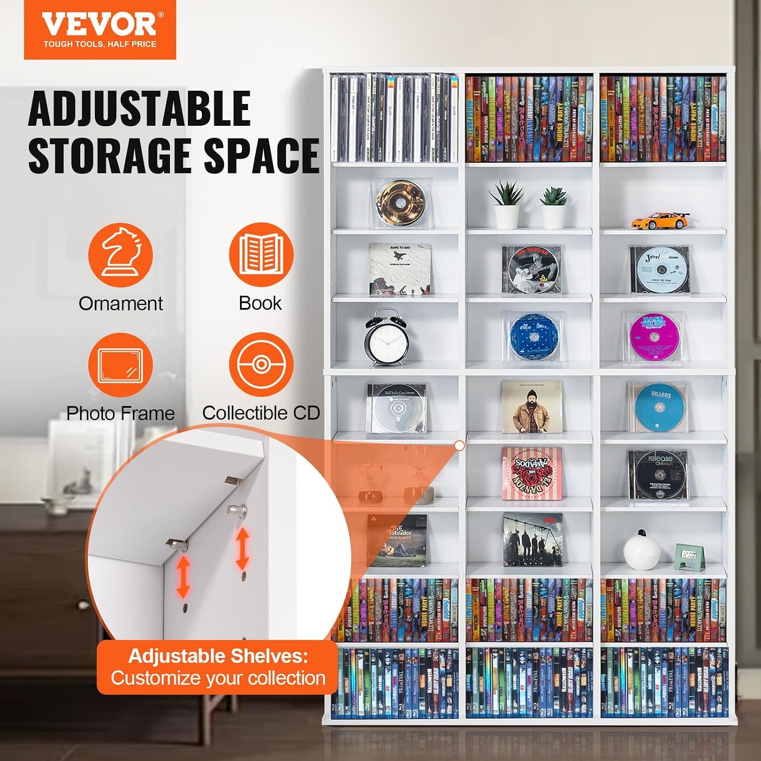 image:imageVEVOR Media Storage Cabinet 9Layer DVD Shelf Adjustable CD Shelves 27 Compartments Protects amp Organizes Music Movie Video Games or Memorabilia Collections EspressoWhite