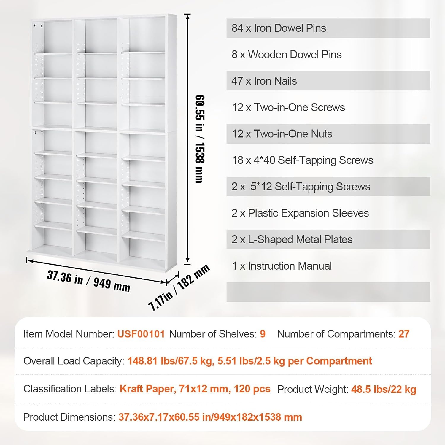 image:imageVEVOR Media Storage Cabinet 9Layer DVD Shelf Adjustable CD Shelves 27 Compartments Protects amp Organizes Music Movie Video Games or Memorabilia Collections EspressoWhite