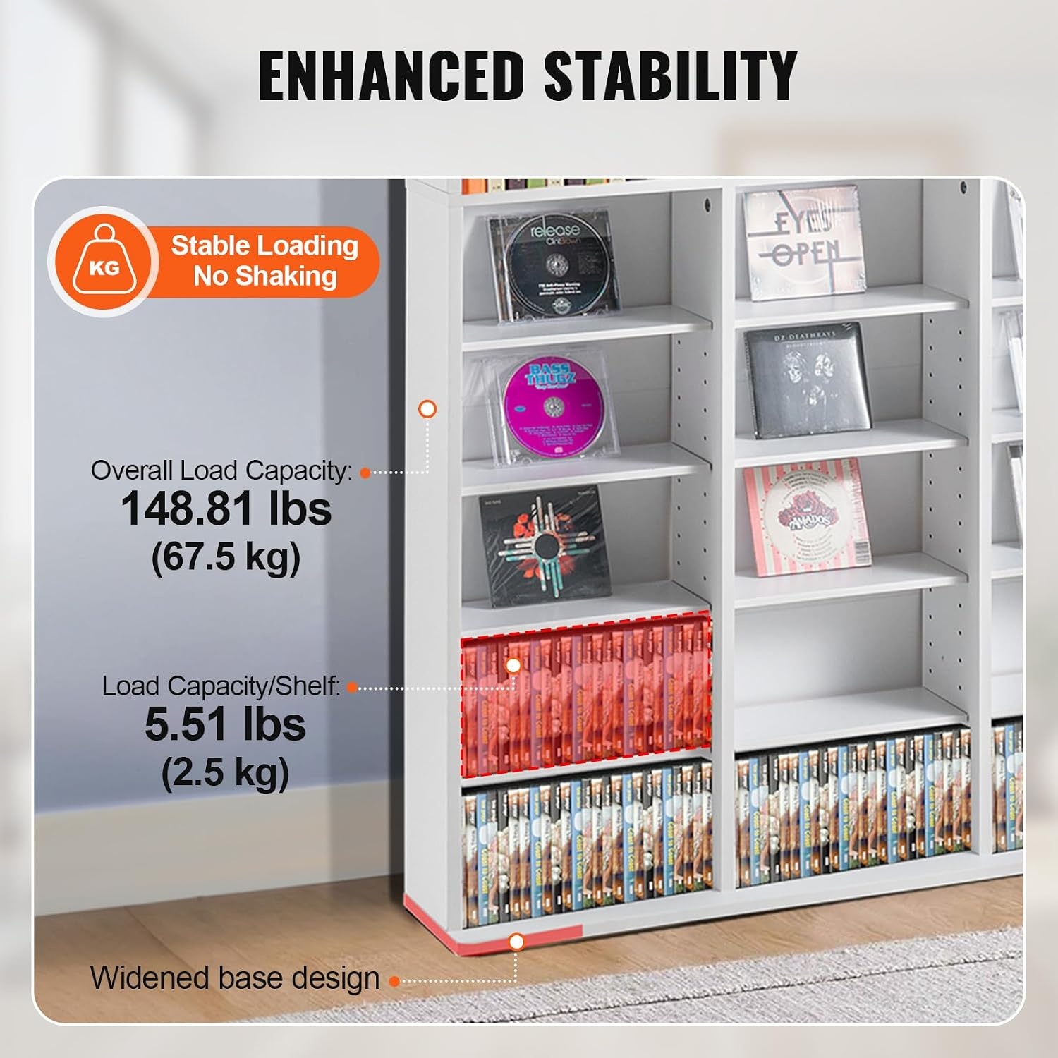 image:imageVEVOR Media Storage Cabinet 9Layer DVD Shelf Adjustable CD Shelves 27 Compartments Protects amp Organizes Music Movie Video Games or Memorabilia Collections EspressoWhite