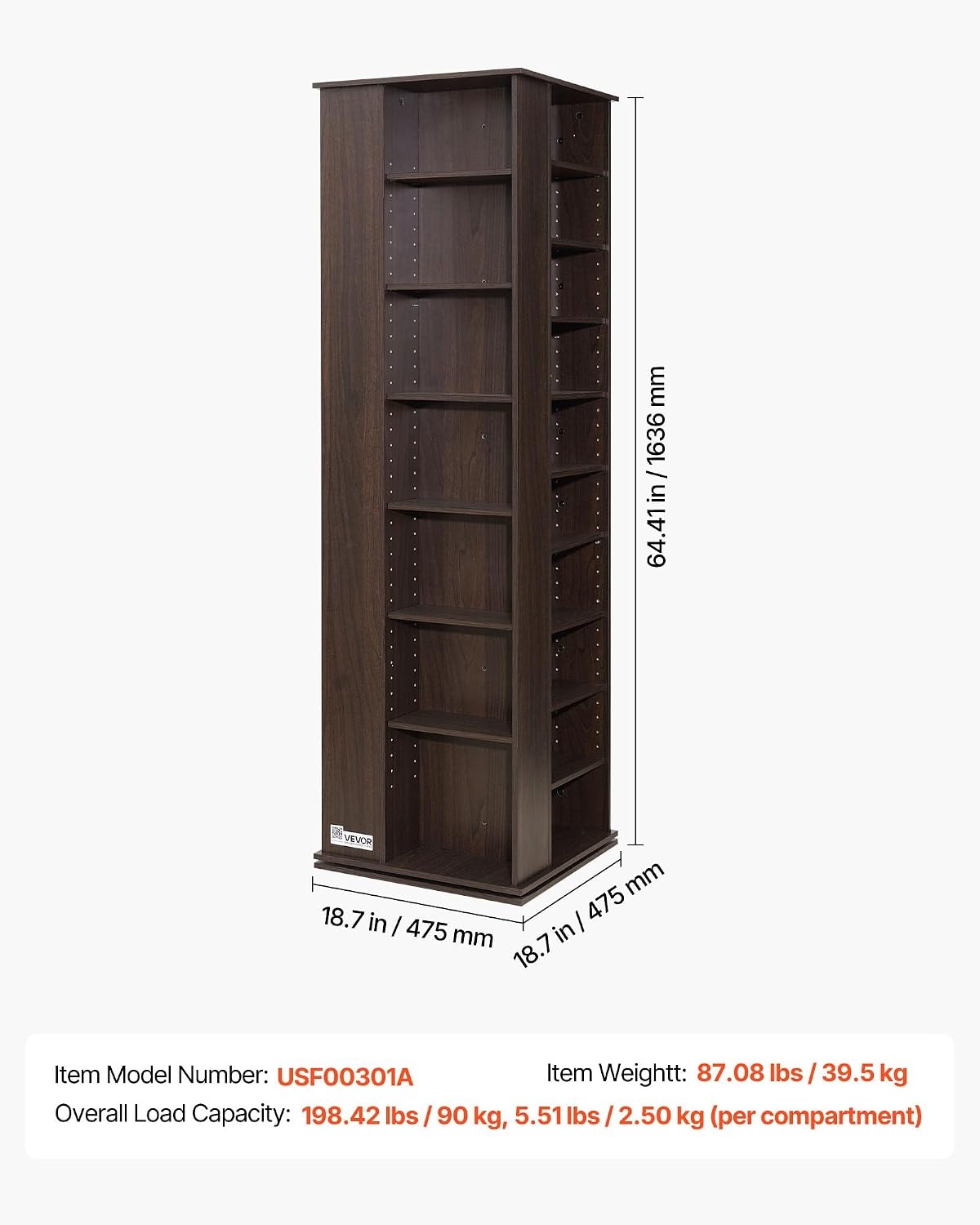 image:imageVEVOR Media Storage Cabinet CD Rack Tower 34 Compartments Rotating Media Tower Rack for CDs DVDs Books and Game Discs DVD Stand for Living Room Home Office and Recording Room Black34 Compartmentsbrown