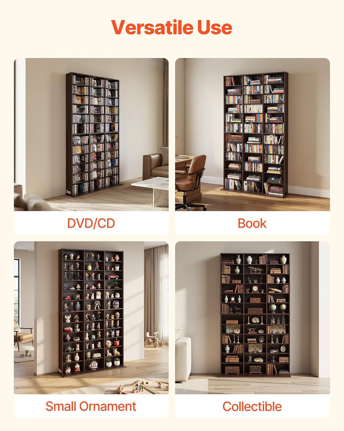 image:imageVEVOR Media Storage Cabinet CD Rack Tower 34 Compartments Rotating Media Tower Rack for CDs DVDs Books and Game Discs DVD Stand for Living Room Home Office and Recording Room Black36 Compartmentsbrown