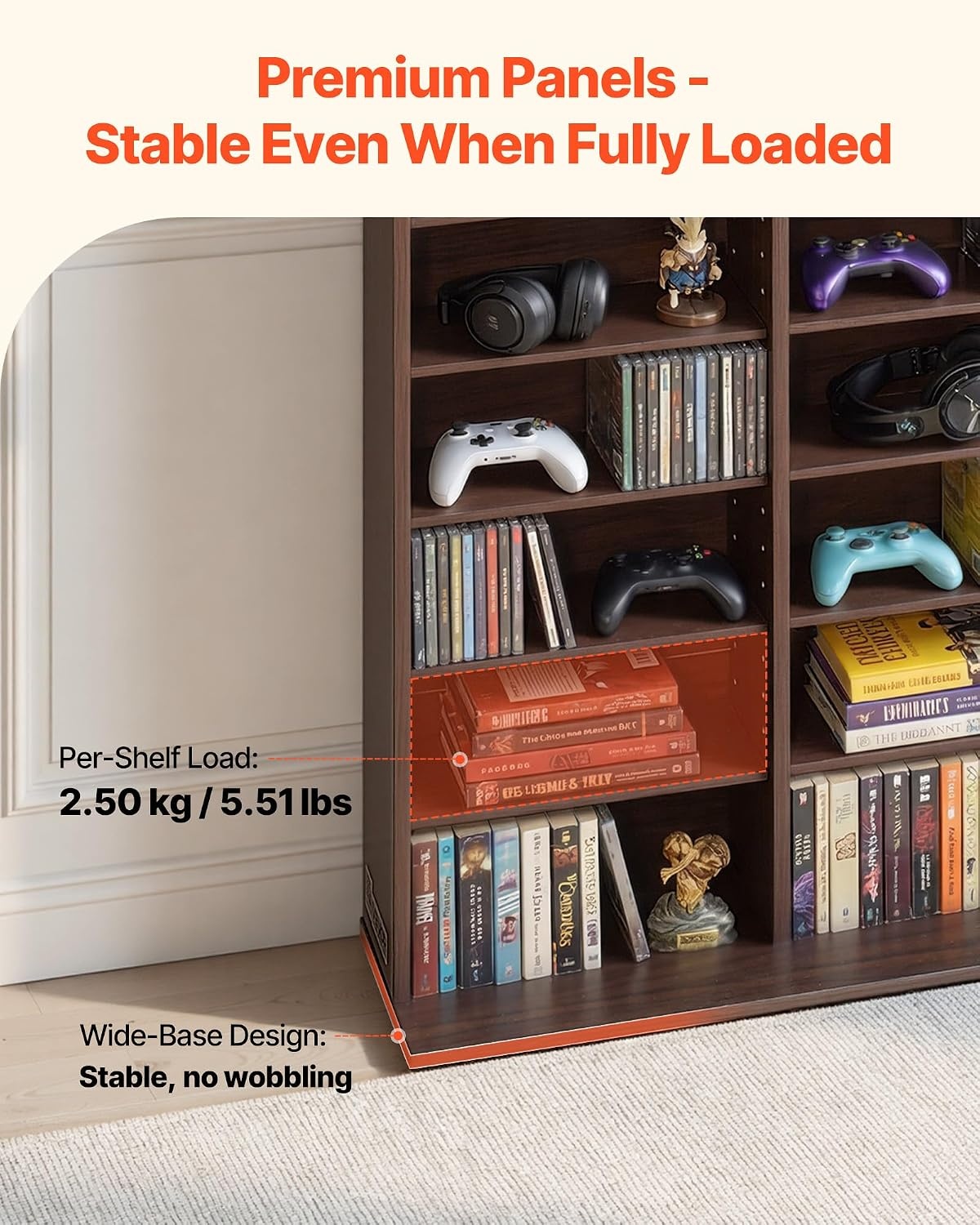 image:imageVEVOR Media Storage Cabinet CD Rack Tower 34 Compartments Rotating Media Tower Rack for CDs DVDs Books and Game Discs DVD Stand for Living Room Home Office and Recording Room Black36 Compartmentsbrown