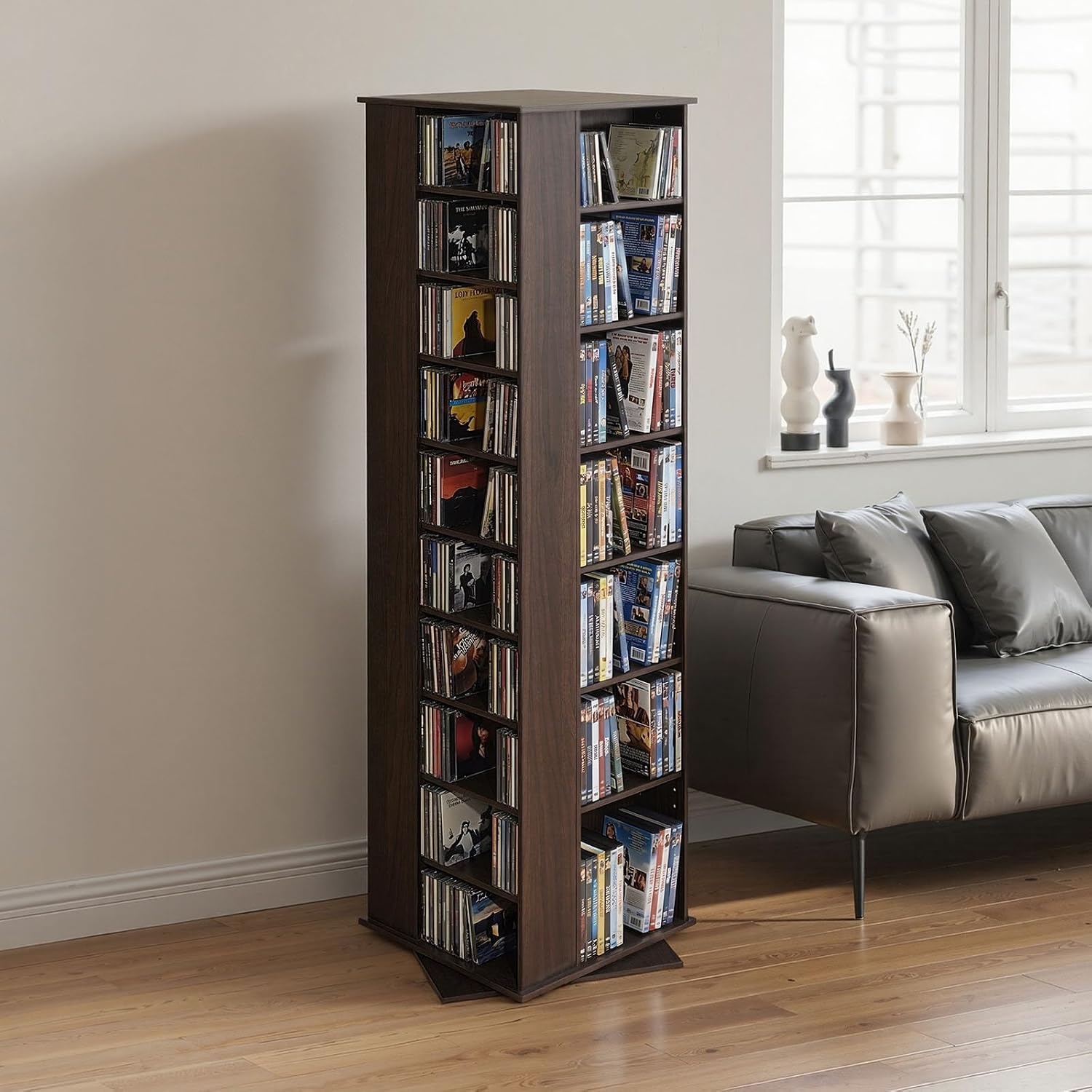 image:imageVEVOR Media Storage Cabinet CD Rack Tower 34 Compartments Rotating Media Tower Rack for CDs DVDs Books and Game Discs DVD Stand for Living Room Home Office and Recording Room Black34 Compartmentsbrown