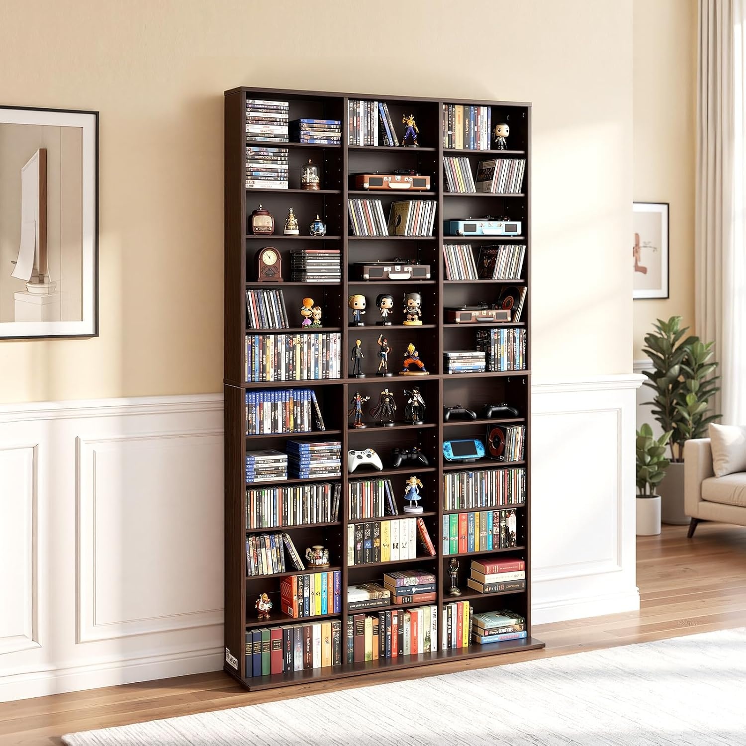 image:imageVEVOR Media Storage Cabinet CD Rack Tower 34 Compartments Rotating Media Tower Rack for CDs DVDs Books and Game Discs DVD Stand for Living Room Home Office and Recording Room Black36 Compartmentsbrown