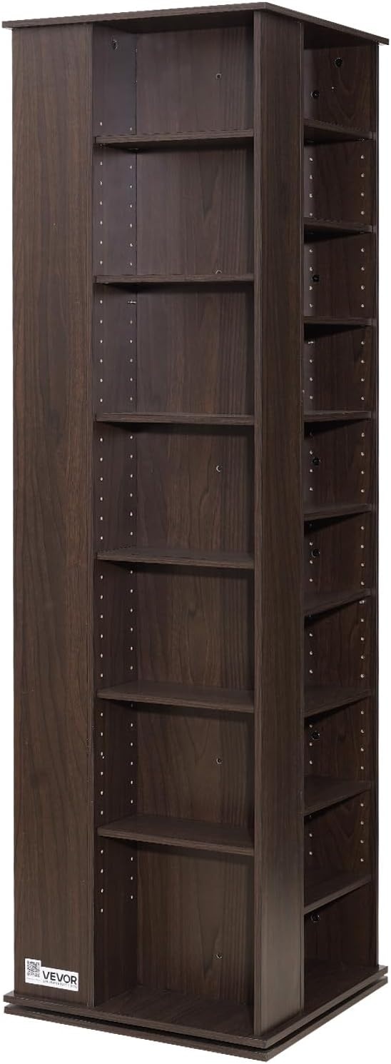 image:imageVEVOR Media Storage Cabinet CD Rack Tower 34 Compartments Rotating Media Tower Rack for CDs DVDs Books and Game Discs DVD Stand for Living Room Home Office and Recording Room Black34 Compartmentsbrown