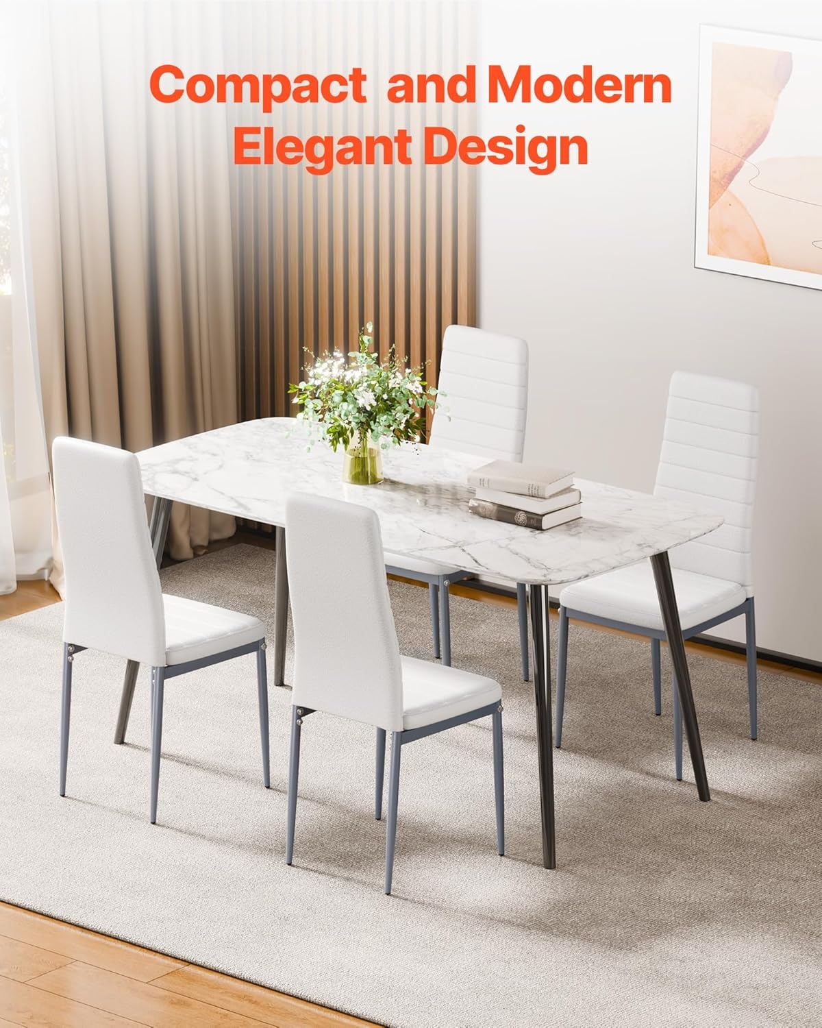 image:imageVEVOR Modern Dining Room Accent Chairs Set of 4 Upholstered Leather Side Chair for Living Room SpaceSaving Kitchen Chair with Thick Cushions and Metal Legs BlackSet of 6 White
