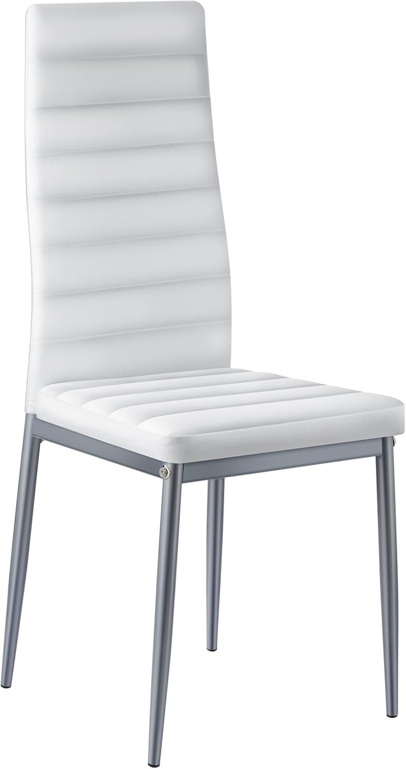 image:imageVEVOR Modern Dining Room Accent Chairs Set of 4 Upholstered Leather Side Chair for Living Room SpaceSaving Kitchen Chair with Thick Cushions and Metal Legs BlackSet of 6 White