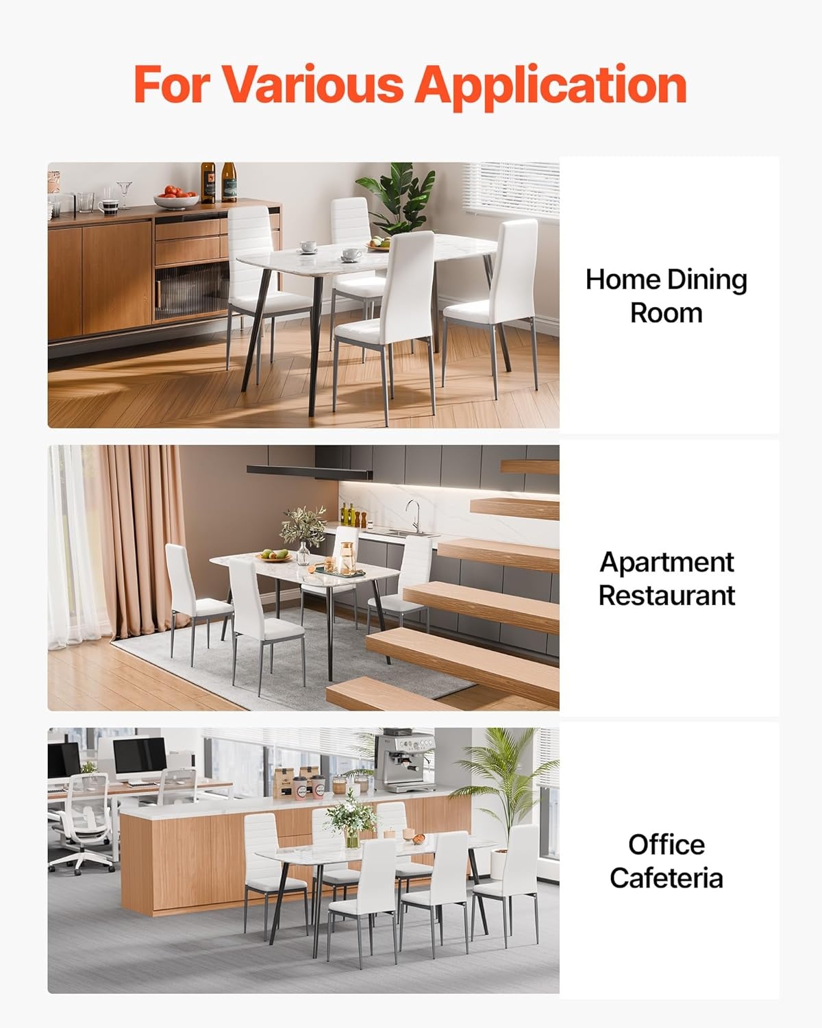 image:imageVEVOR Modern Dining Room Accent Chairs Set of 4 Upholstered Leather Side Chair for Living Room SpaceSaving Kitchen Chair with Thick Cushions and Metal Legs BlackSet of 6 White