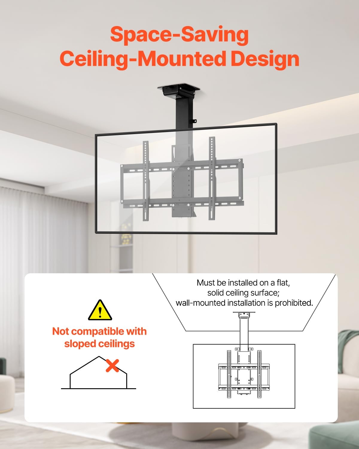 image:imageVEVOR Motorized Ceiling TV Mount TV Wall Mount for 32 to 55 Inch TV Electric Adjustable Ceiling TV Mount Motorized Flip Down TV Mount Bracket with Max VESA 24 x 16 in Fits TVs Up to 120 lbs
