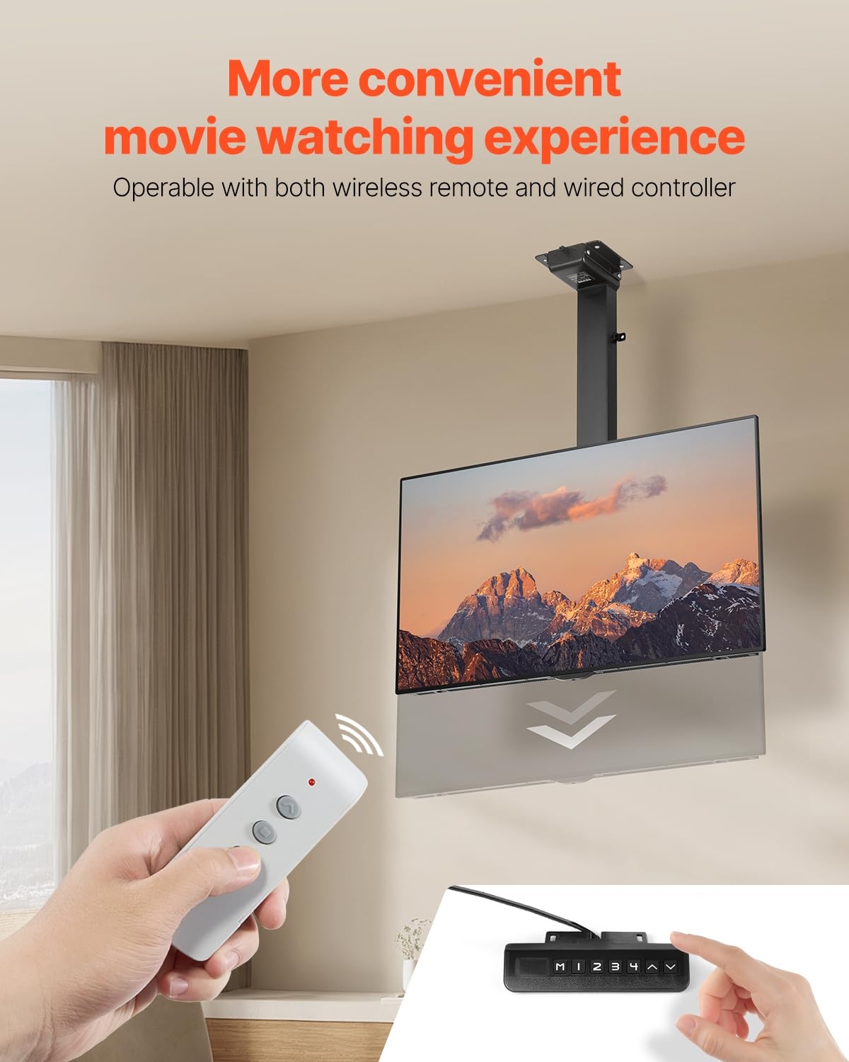 image:imageVEVOR Motorized Ceiling TV Mount TV Wall Mount for 32 to 55 Inch TV Electric Adjustable Ceiling TV Mount Motorized Flip Down TV Mount Bracket with Max VESA 24 x 16 in Fits TVs Up to 120 lbs