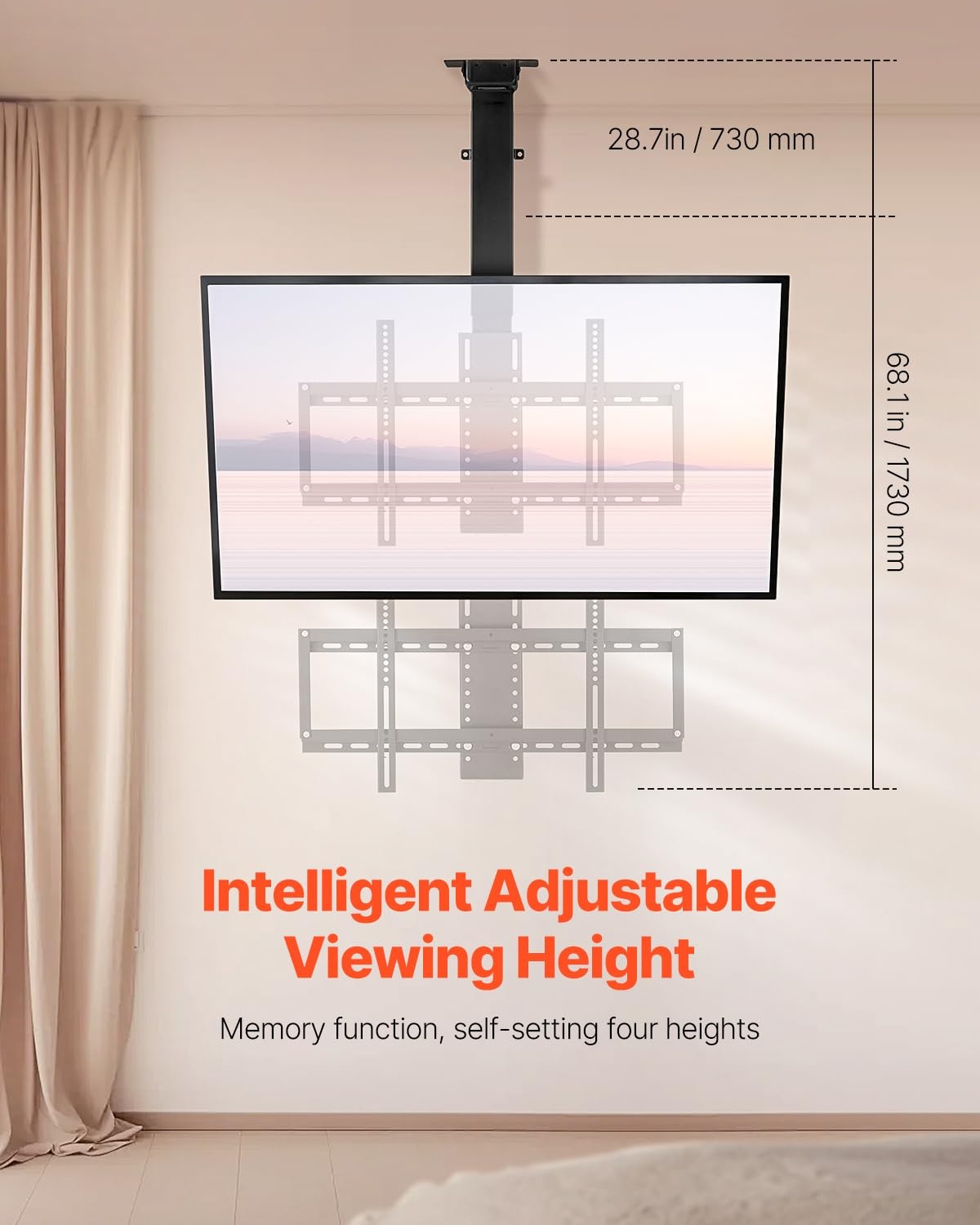 image:imageVEVOR Motorized Ceiling TV Mount TV Wall Mount for 32 to 55 Inch TV Electric Adjustable Ceiling TV Mount Motorized Flip Down TV Mount Bracket with Max VESA 24 x 16 in Fits TVs Up to 120 lbs