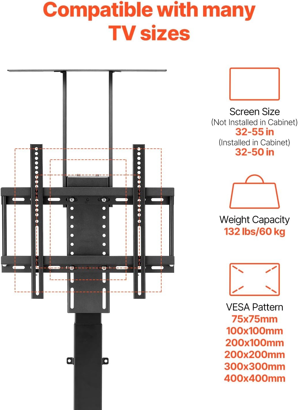 image:imageVEVOR Motorized TV Lift Stand 3270 Inch 120 lbs Max Load Floor Mount Supports Most VESA Patterns Ideal for Offices Living Rooms amp More32 55