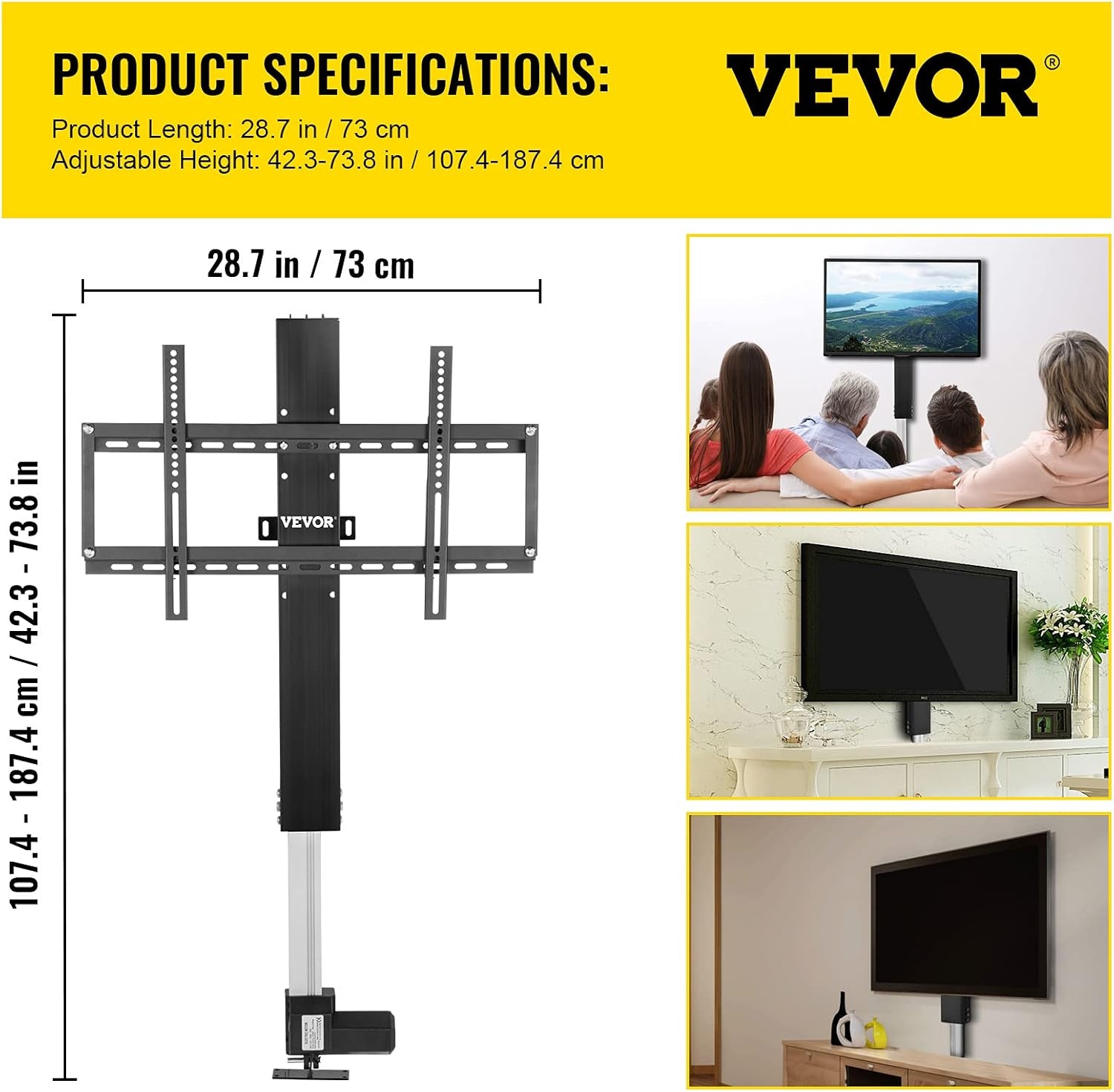 image:imageVEVOR Motorized TV Lift Stroke Length 28 Inches Motorized TV Mount Fit for Max50 Inch TV Lift with Remote Control Height Adjustable 3865 InchLoad Capacity 132 Lbs3270800mm