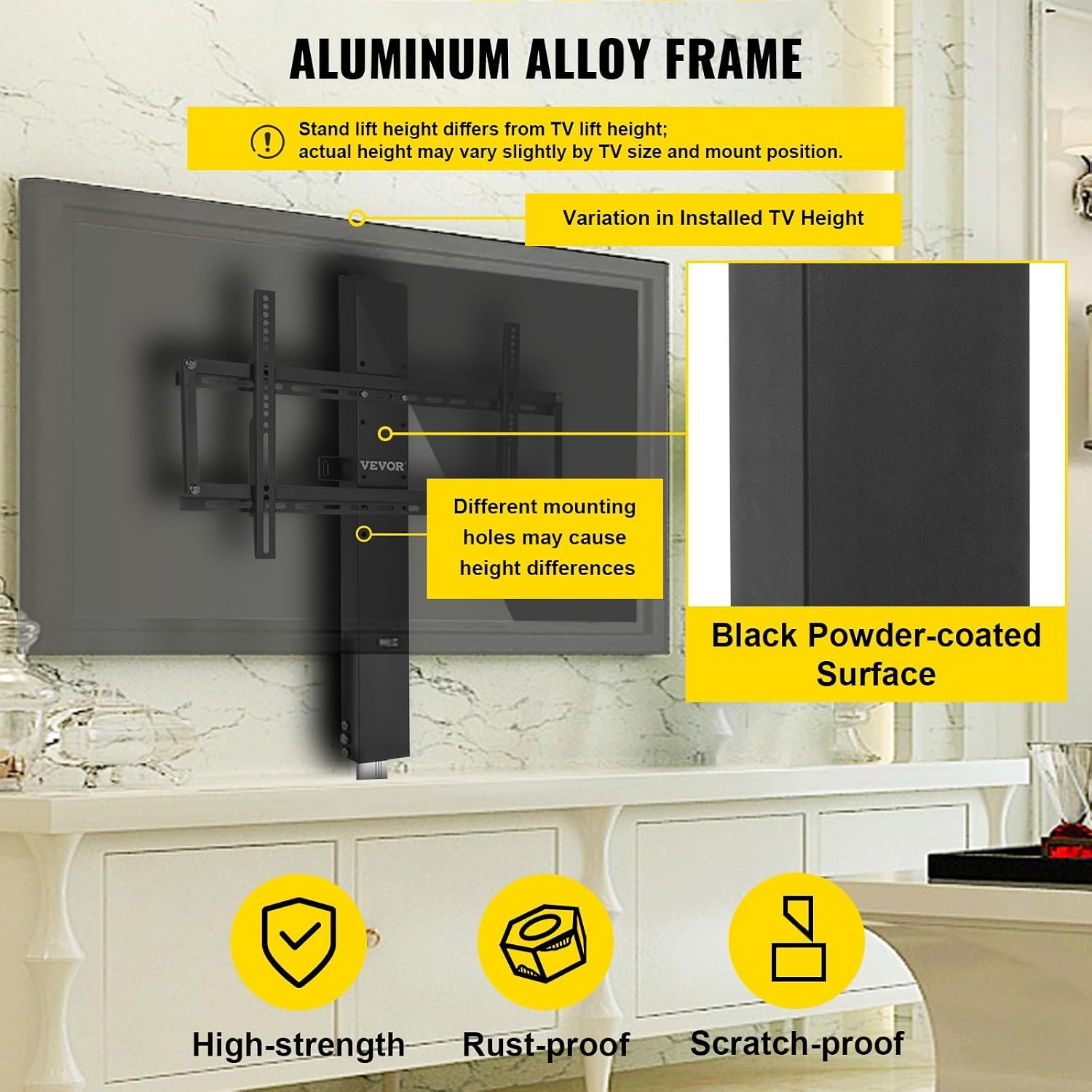 image:imageVEVOR Motorized TV Lift Stroke Length 28 Inches Motorized TV Mount Fit for Max50 Inch TV Lift with Remote Control Height Adjustable 3865 InchLoad Capacity 132 Lbs2657500mm