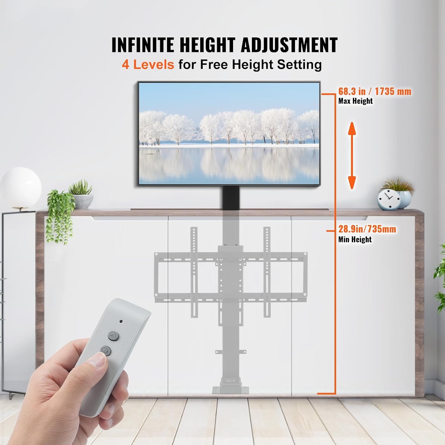 image:imageVEVOR Motorized TV Lift Stroke Length 28 Inches Motorized TV Mount Fit for Max50 Inch TV Lift with Remote Control Height Adjustable 3865 InchLoad Capacity 132 Lbs32701000mm
