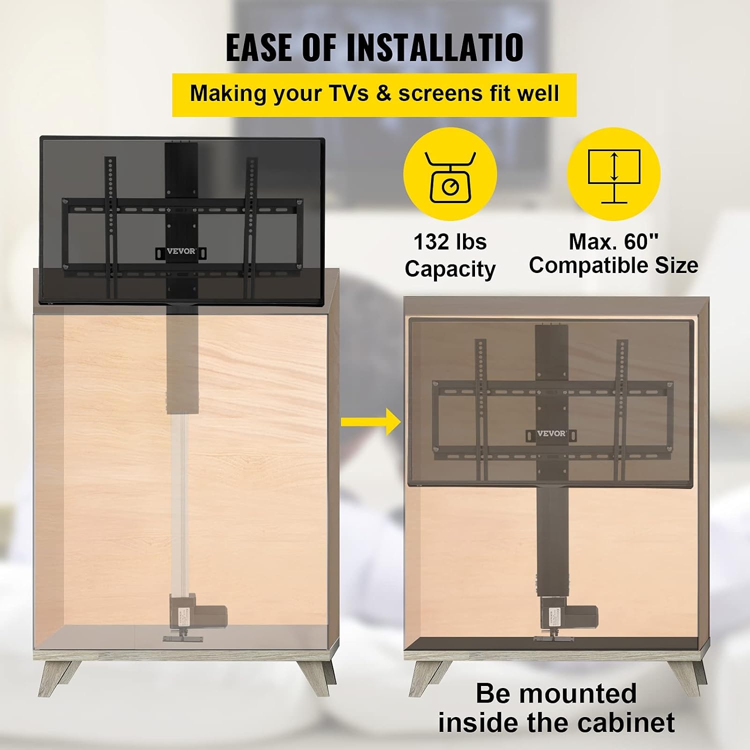 image:imageVEVOR Motorized TV Lift Stroke Length 28 Inches Motorized TV Mount Fit for Max50 Inch TV Lift with Remote Control Height Adjustable 3865 InchLoad Capacity 132 Lbs3270800mm
