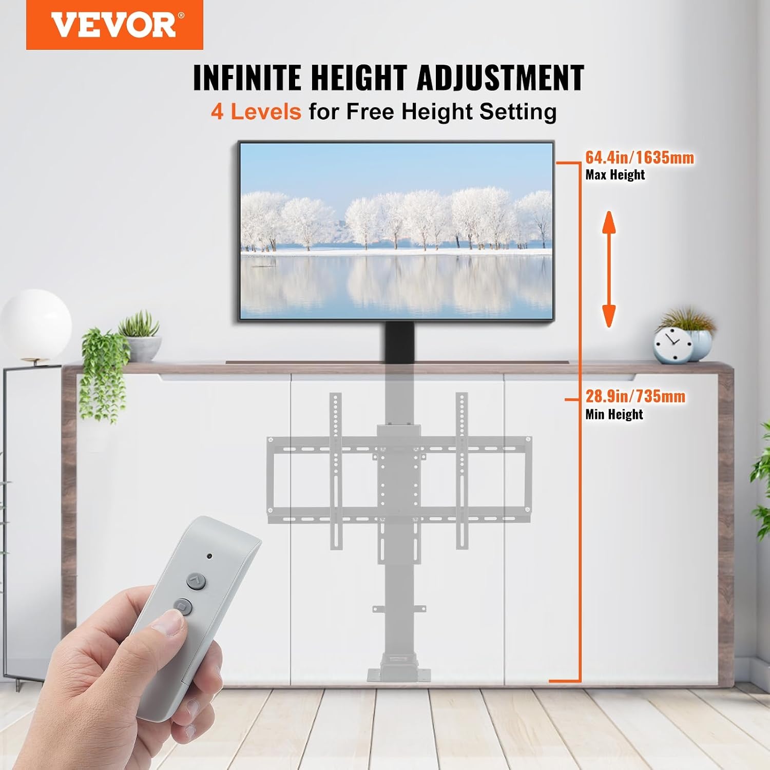 image:imageVEVOR Motorized TV Lift Stroke Length 28 Inches Motorized TV Mount Fit for Max50 Inch TV Lift with Remote Control Height Adjustable 3865 InchLoad Capacity 132 Lbs3270900mm