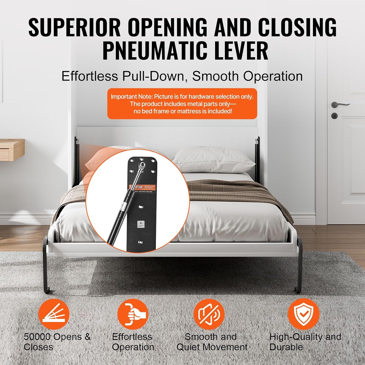 image:imageVEVOR Murphy Bed Kit Twin Size Vertical Deluxe DIY Wall Bed Mechanical Hardware Kit Pneumatic Lever Heavy Duty Bed Frame Support Folding Cabinet Wall Bed Space Saving Design for GuestroomTwin